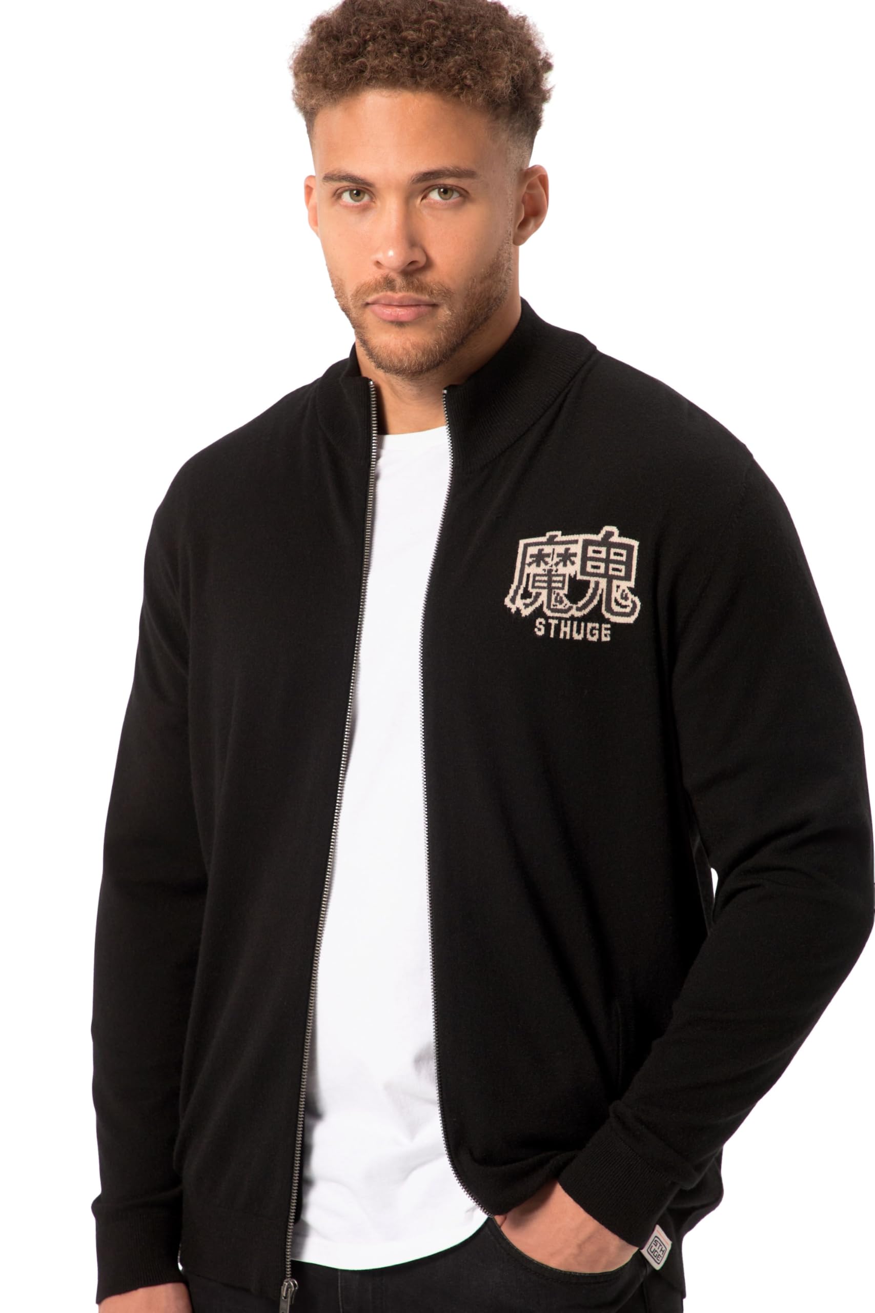 STHUGE Strickjacke FLEXLASTIC®, Stehkragen, Rückenmotiv 820558