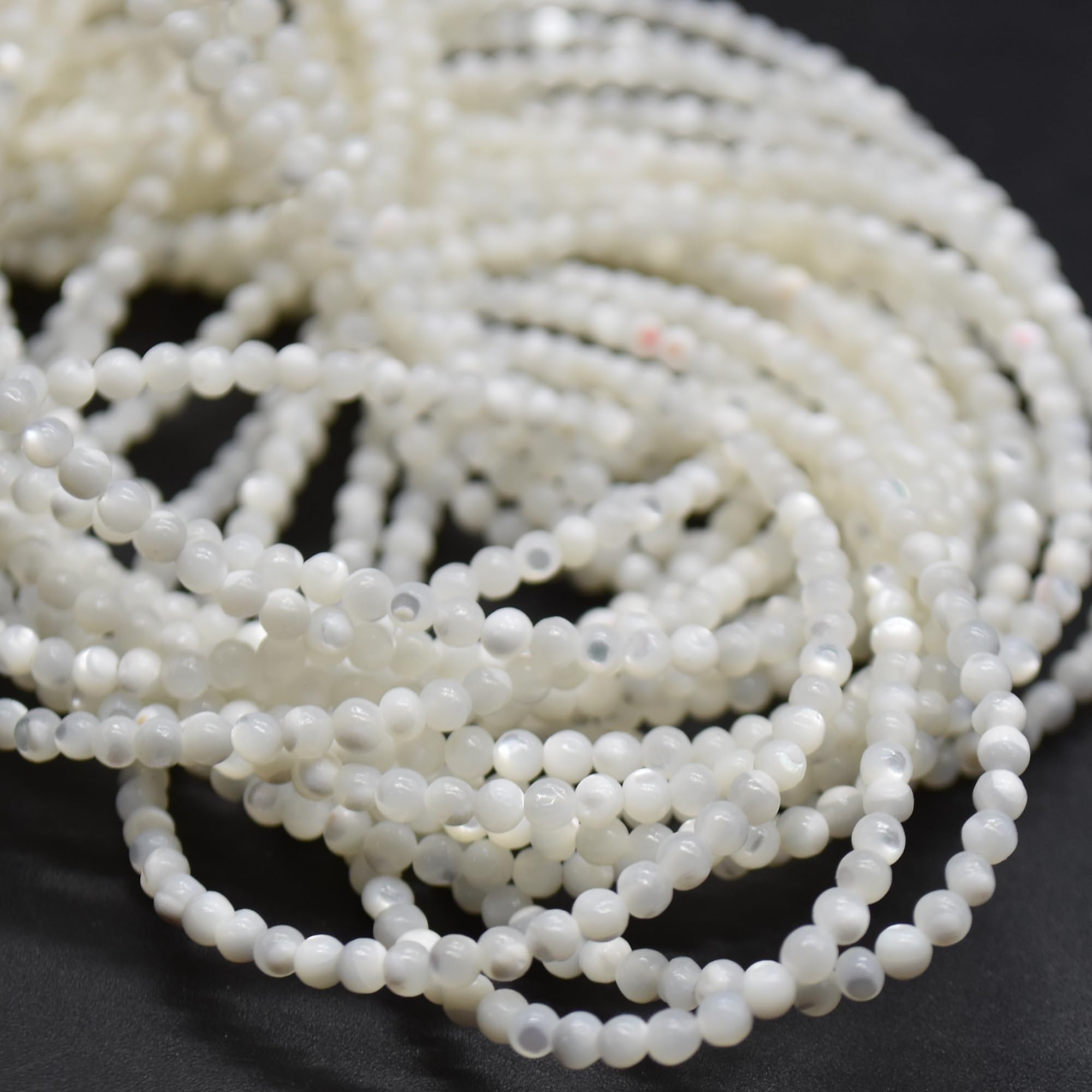 Grade A Natural Mother of Pearl Semi-Precious Gemstone Round Beads - 2mm - 15.5" Strand