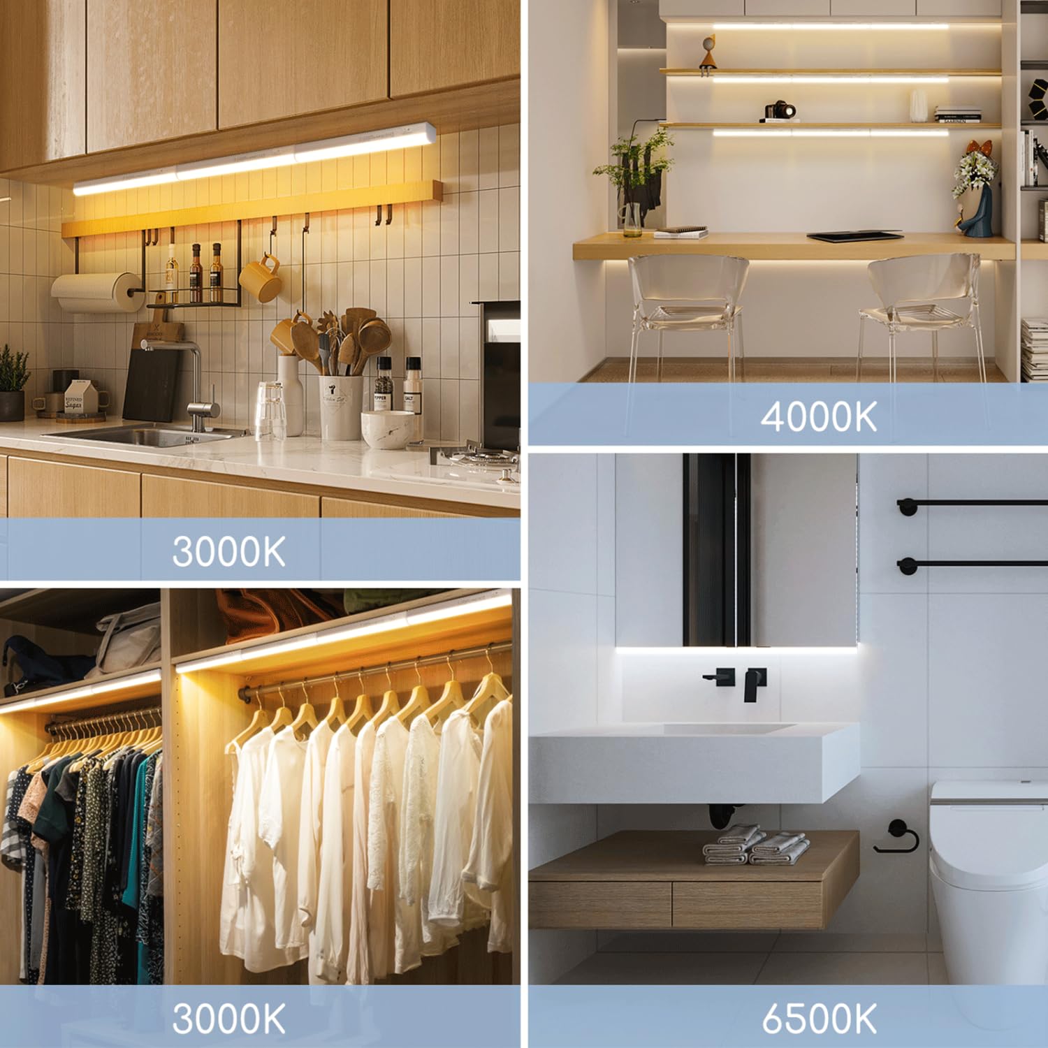 Aigostar Luz LED Cocina con Interruptor 12W Luces Armarios, 3000K/4000K/6500K, 230V Regleta LED Bajo Armarios para Cocina, Vestidor, Armario 880 * 34 * 23mm, 2 pcs