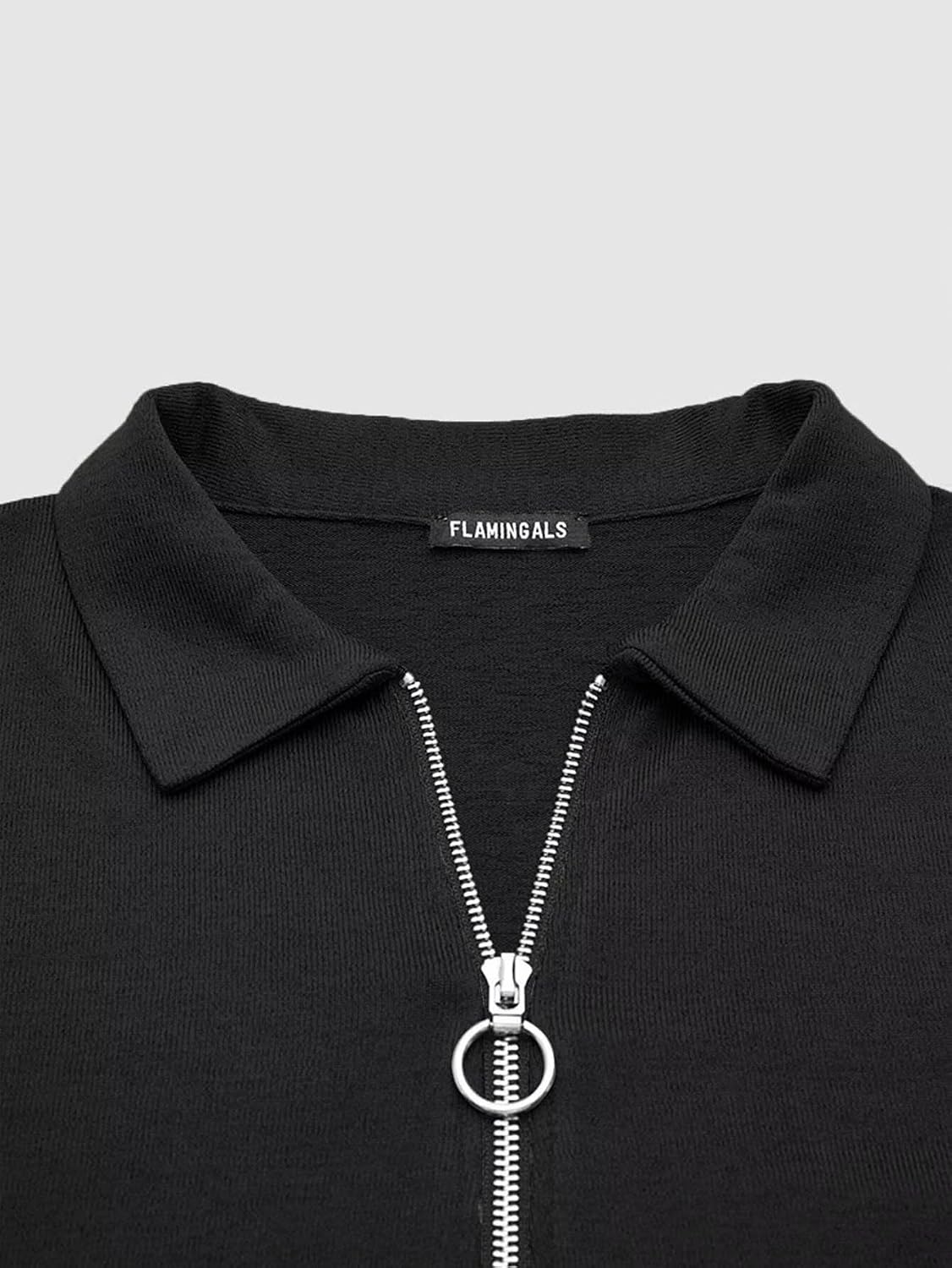 Flamingals Long Sleeve Zipper Shirt Tops for Women Ring Half Zip Deep Collared V Neck Casual Low Cut Tunic Tops Fall Fashion