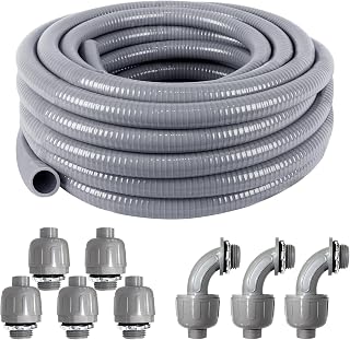 ANSGERY 1/2 Inch Liquid Tight Flexible Conduit Kit 25FT with 5 Straight & 3 Angle Fittings - UL Certified, Corrosion-Resistant