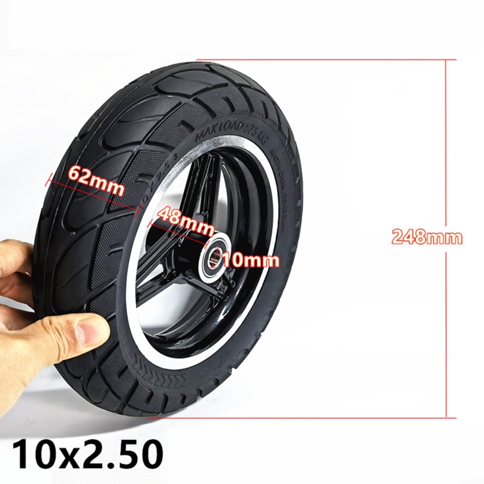 1 Rueda de Repuesto para Scooter de 10 Pulgadas, 10 x 2,125, neumático de Caucho Macizo con Conjunto de Cubo de Rueda, Rueda Completa a Prueba de explosiones (10 mm), Resistente al Desgaste
