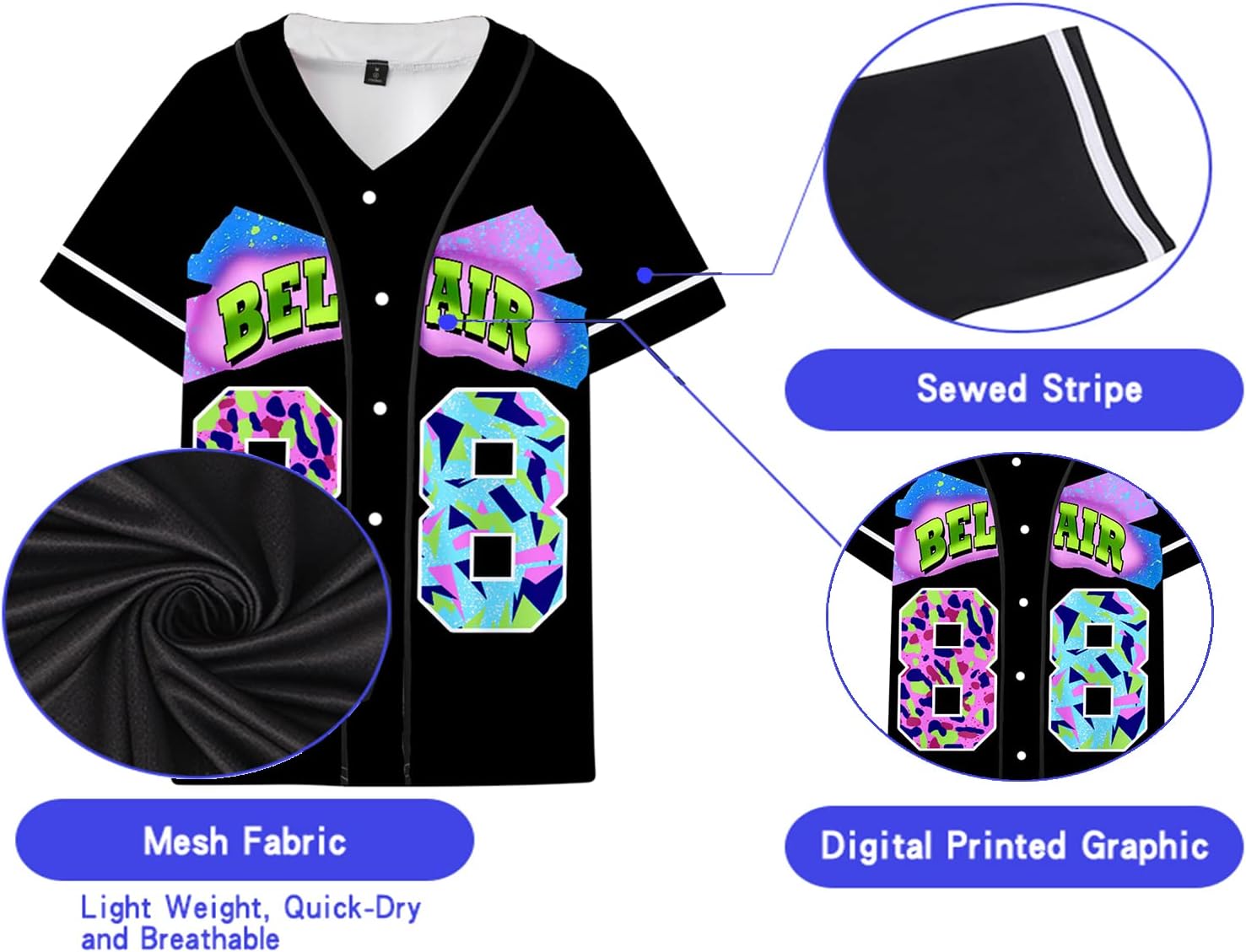 90s Outfit for Men Bel Air 88 Baseball Jersey for Man 90s Urba - Image 3