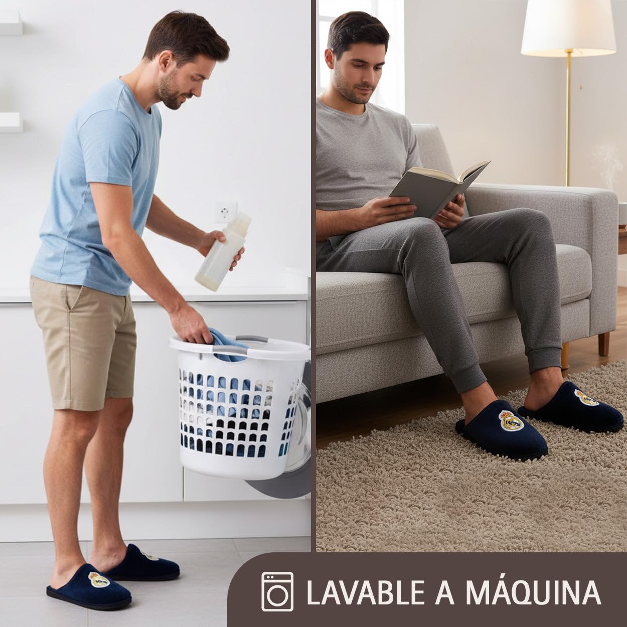 MARPEN SLIPPERS Zapatillas Para Casa Hombre Real Madrid CF Oficiales – Pantuflas Ligeras Con Pelo Suave - Temporada 25/26 - Antideslizantes, Lavables, Hechas En España - Azul marino - Talla 46
