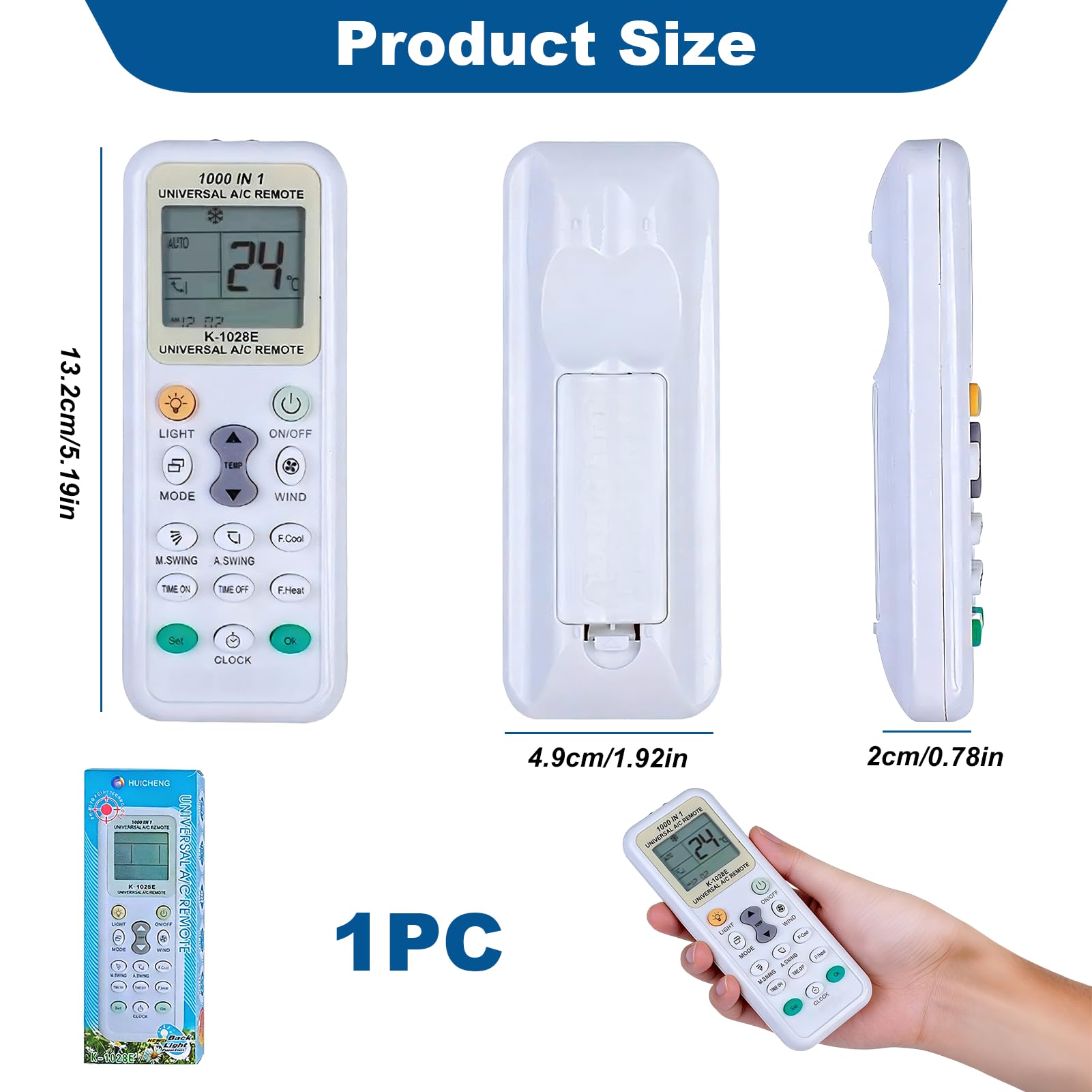 Mando Aire Acondicionado Universal K-1028E, Control Remoto LCD Digital 1000 en 1, Compatible con LG, Samsung, Daikin, Gree, Midea, Toshiba, Haier y Más de 1000 Marcas — view 6