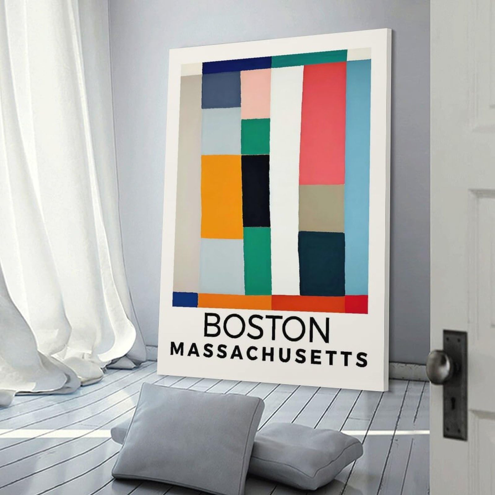 Junmoney Boston Massachusetts Home Decor Wall Art, 24x36inch(60x90cm), for Living Room, Bedroom Or Apartment Walls, Canvas Styling for A Polished Room Look