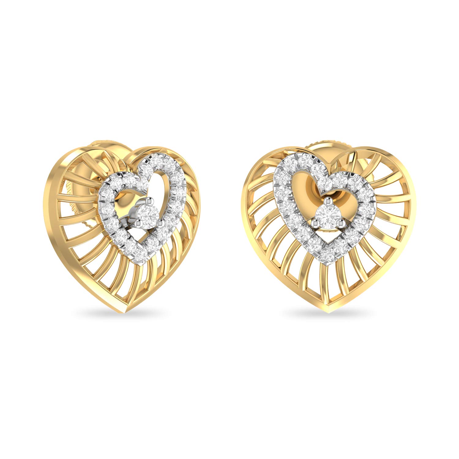Yellow Gold and Diamond Stud Earrings for Women-image-16