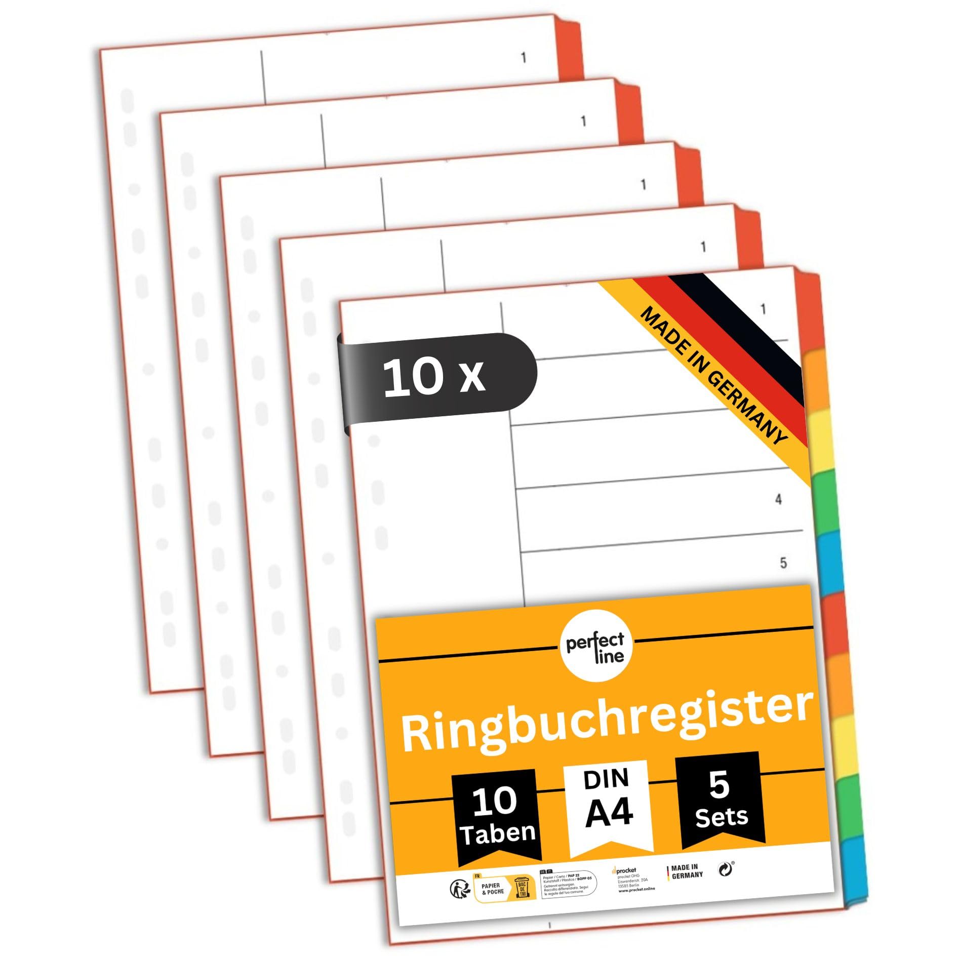 perfect line Raccoglitore formato DIN A4, 10 pezzi, set da 50 pezzi (10 confezioni da 5), in cartone, made in Germany