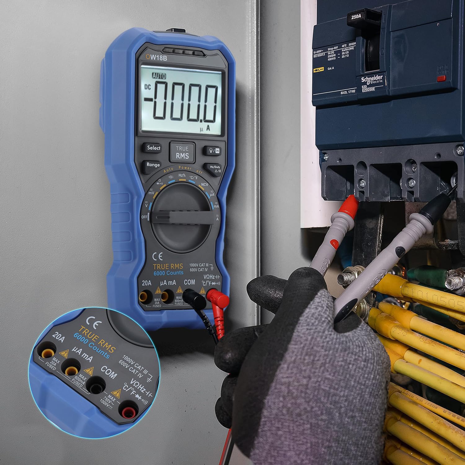 OW18B Digitales Multimeter, Bluetoothes Messgeräte Digitales Amperemeter Ohmmeter Multifunktionales Datenlogger für Spannung Strom Widerstand Kapazität Diodentemperatur