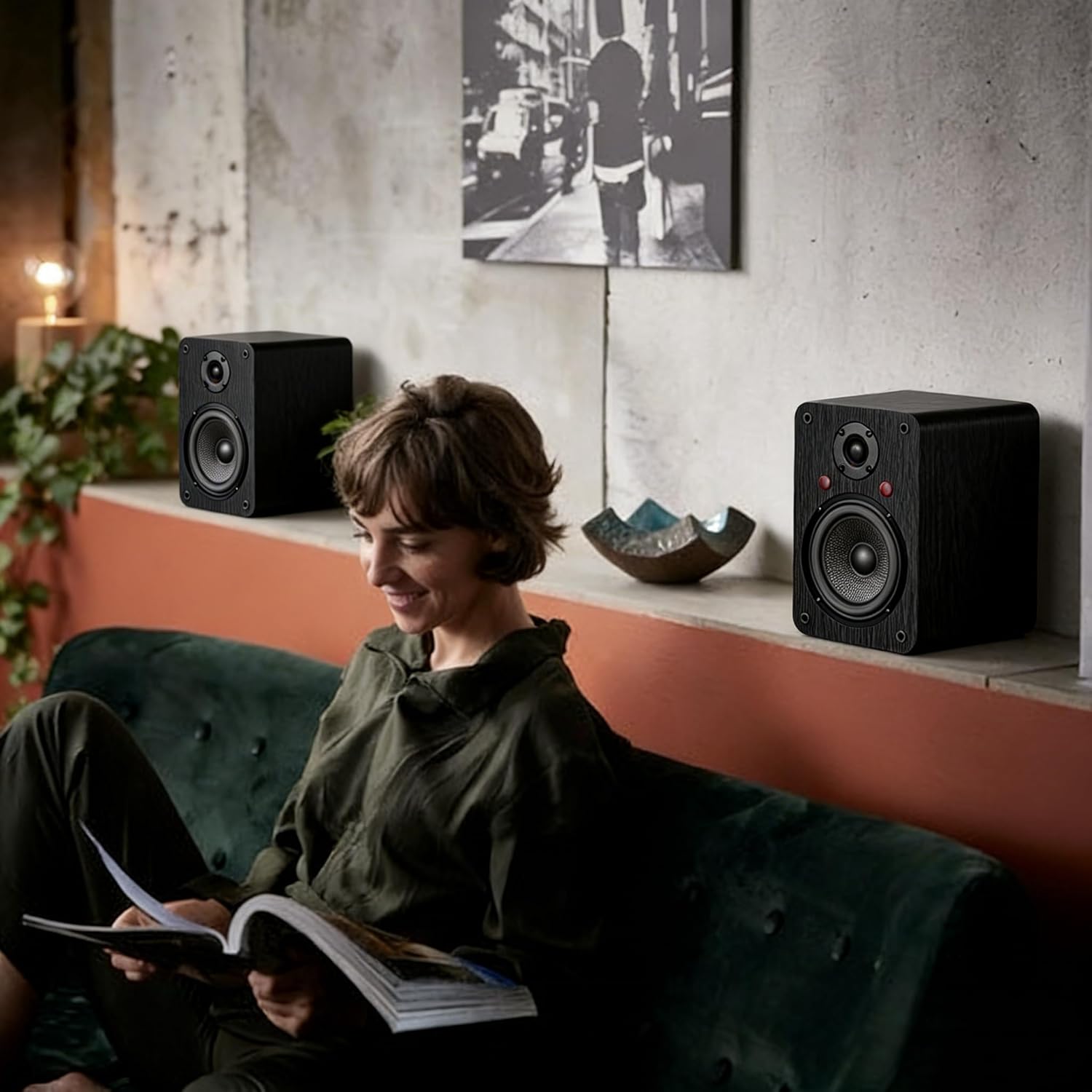 LONPOO Bluetooth Bookshelf Speakers for Turntable - Wireless 60W RMS Bluetooth - Powerful Home Music System - Home Theater Systems, Studio Monitors