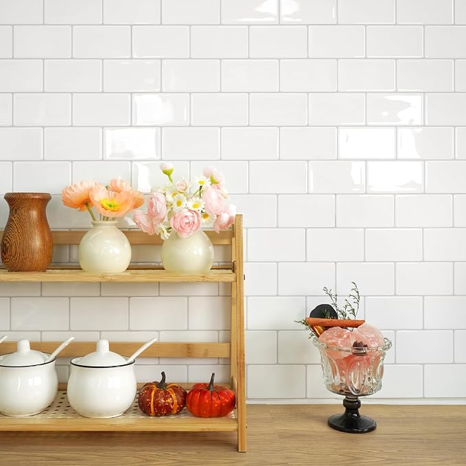 STICKGOO Subway Tile Peel and Stick Backsplash, Diseño más grueso 12 x 12 pulgadas, Azulejos autoadhesivos para cocina, baño y pared (10 hojas, blanco brillante) miniatura 3