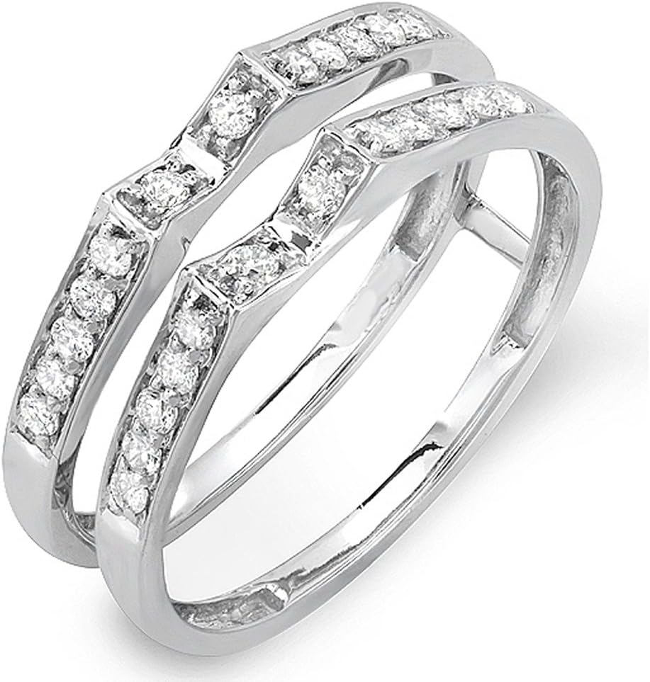 Dazzlingrock Collection 0.32 Ctw 14K Real Solid Gold Round Natural Diamond Women Bridal Wedding Band Double Guard Ring