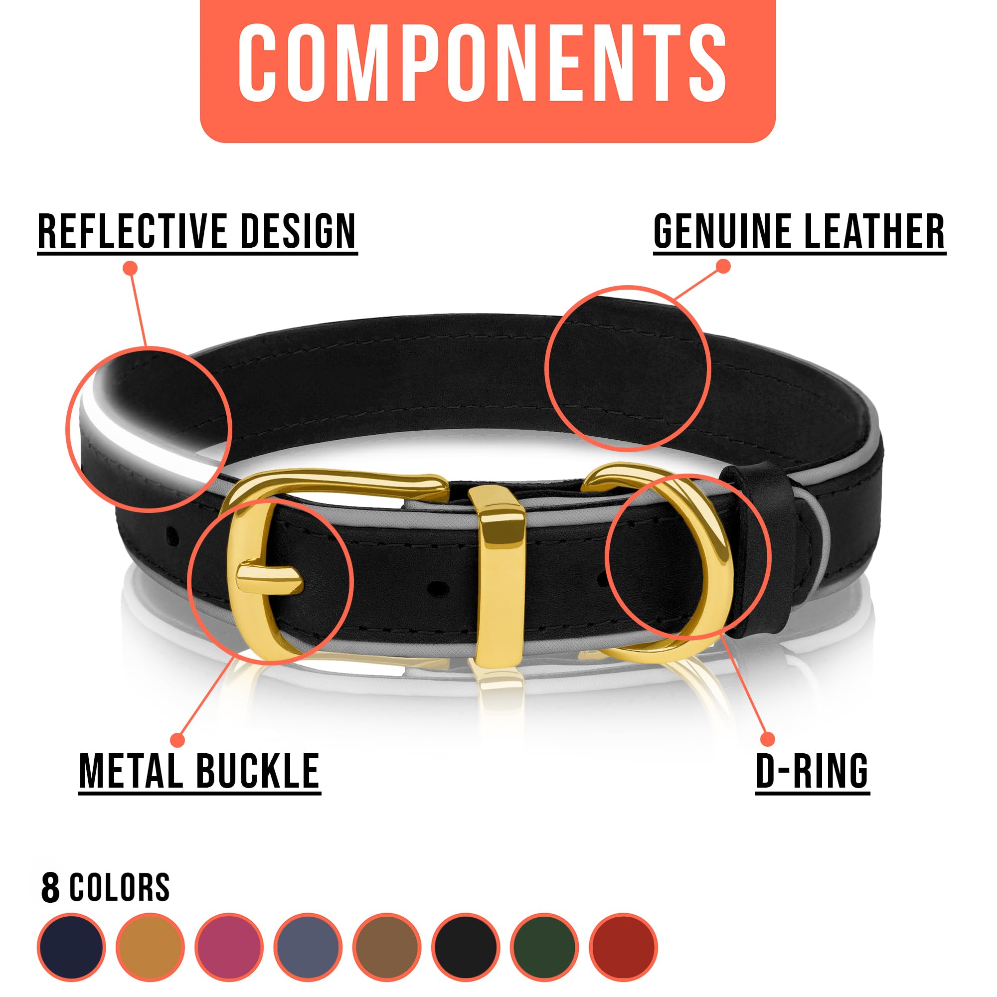 OOPSDOGGY Reflective Geniune Leather Dog Collar Soft Padded Collars for Small Medium Large Breed Dogs Puppy 4 Sizes - Image 4