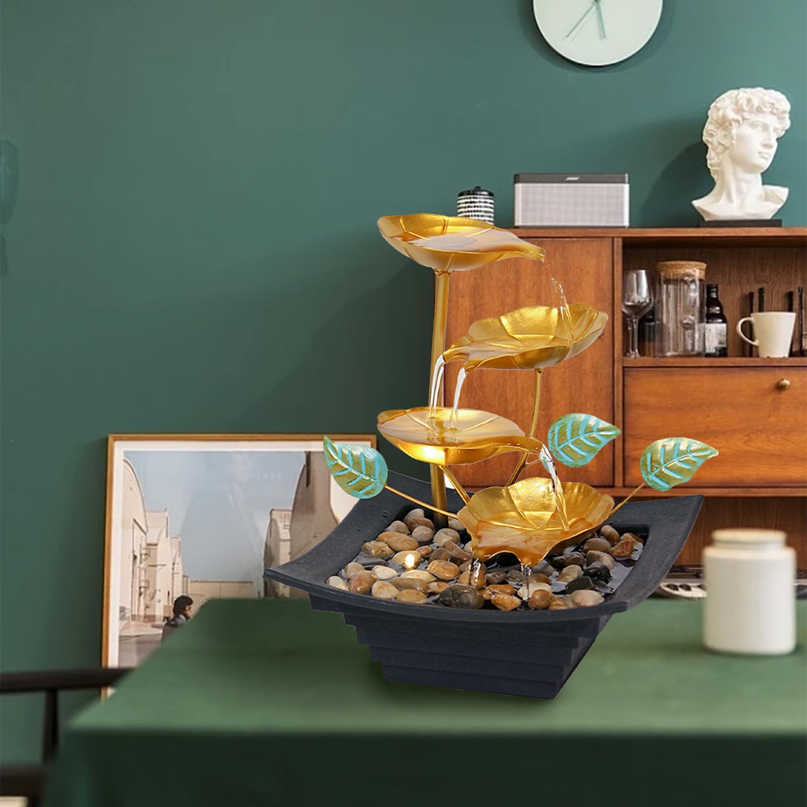 Fontaine d'eau Courante avec Lumière LED, Fontaine de Bureau Décorative pour Méditation, Décoration Maison