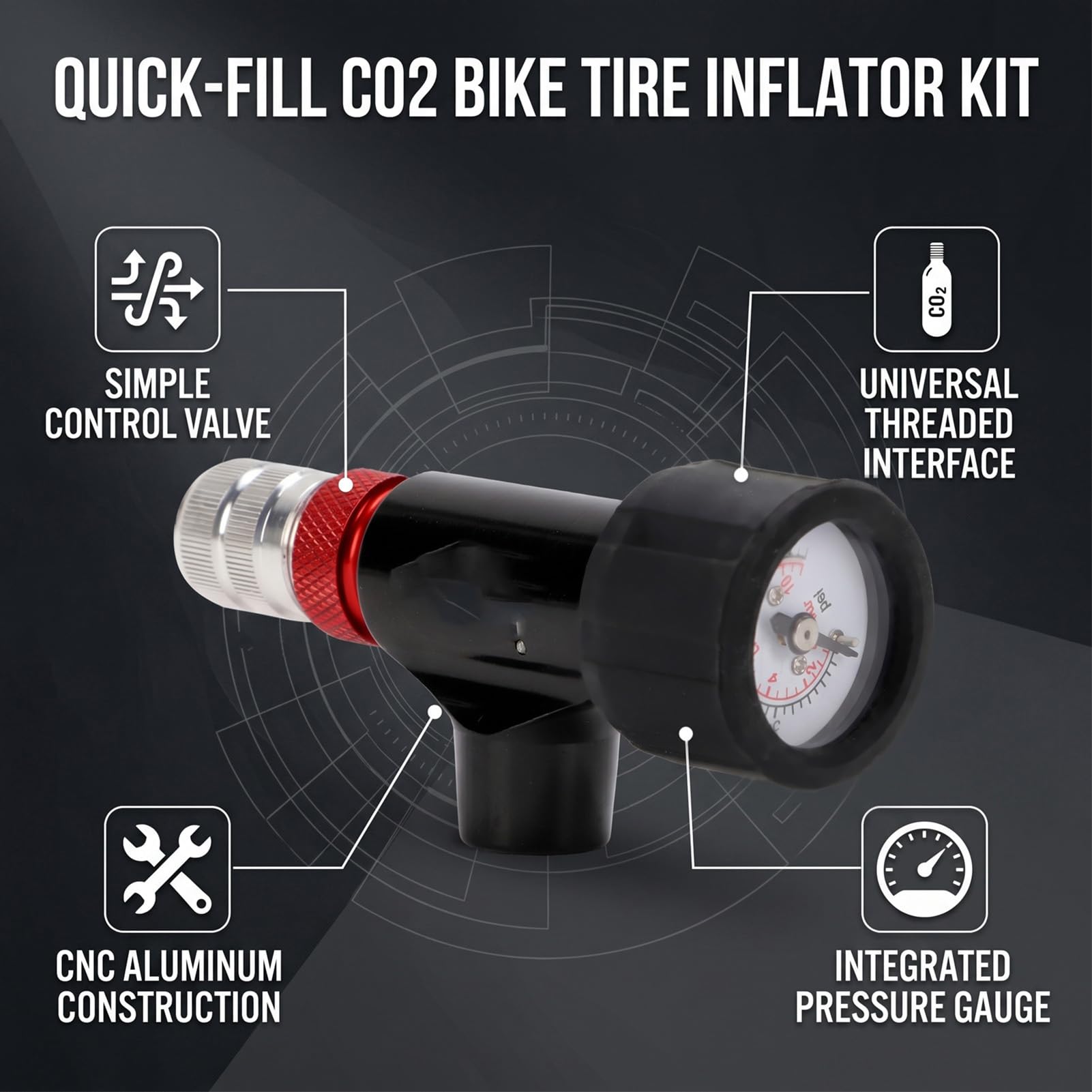 RiToEasysports Gonfiatore per Pneumatici da Bici, Pompa Portatile a CO2 con Valvola di Controllo e Manicotto Isolante