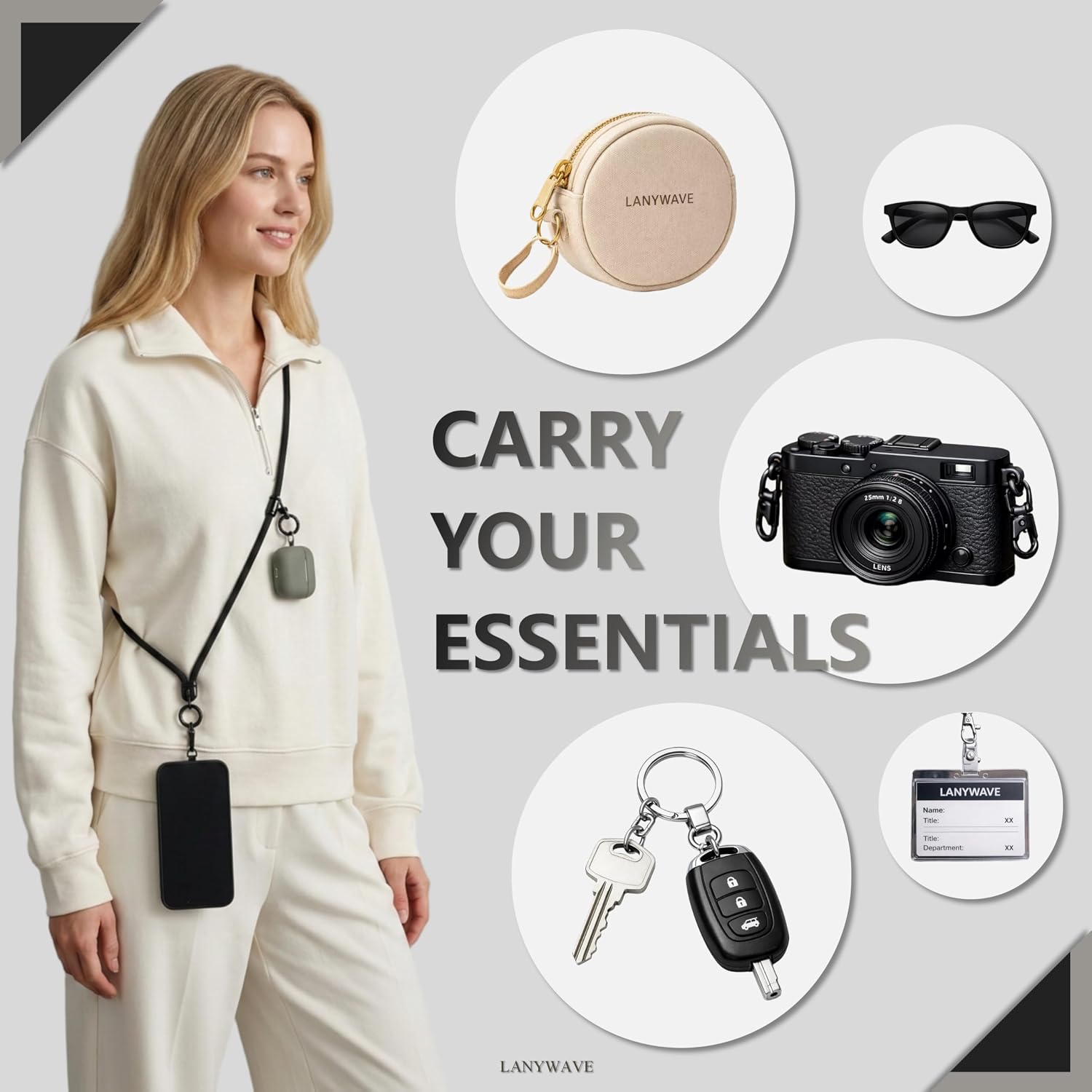4-in-1 Detachable Adjustable Phone Lanyard with Dual Attachment Points, Crossbody/Neck/Wrist/Finger Strap