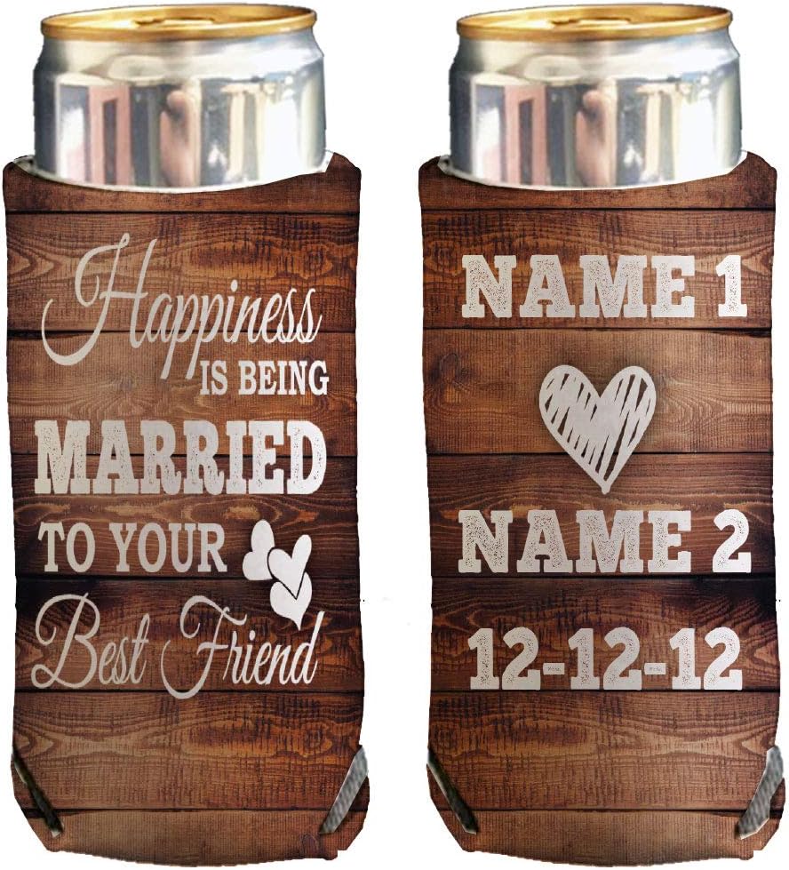 VictoryStore SLIM Can Coolers: “Happiness is being Married To Your Best Friend” Wedding Skinny Can Coolers (50, Slim Can Coolers)