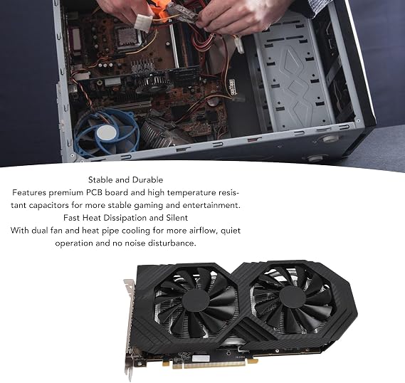 RX590 8GB GDDR5 Gaming Graphics Card High Performance 256-bit PCI Express 3.0 X16 Dual Fan Cooling VR Ready Game Build ABS Metal PCB for GPU