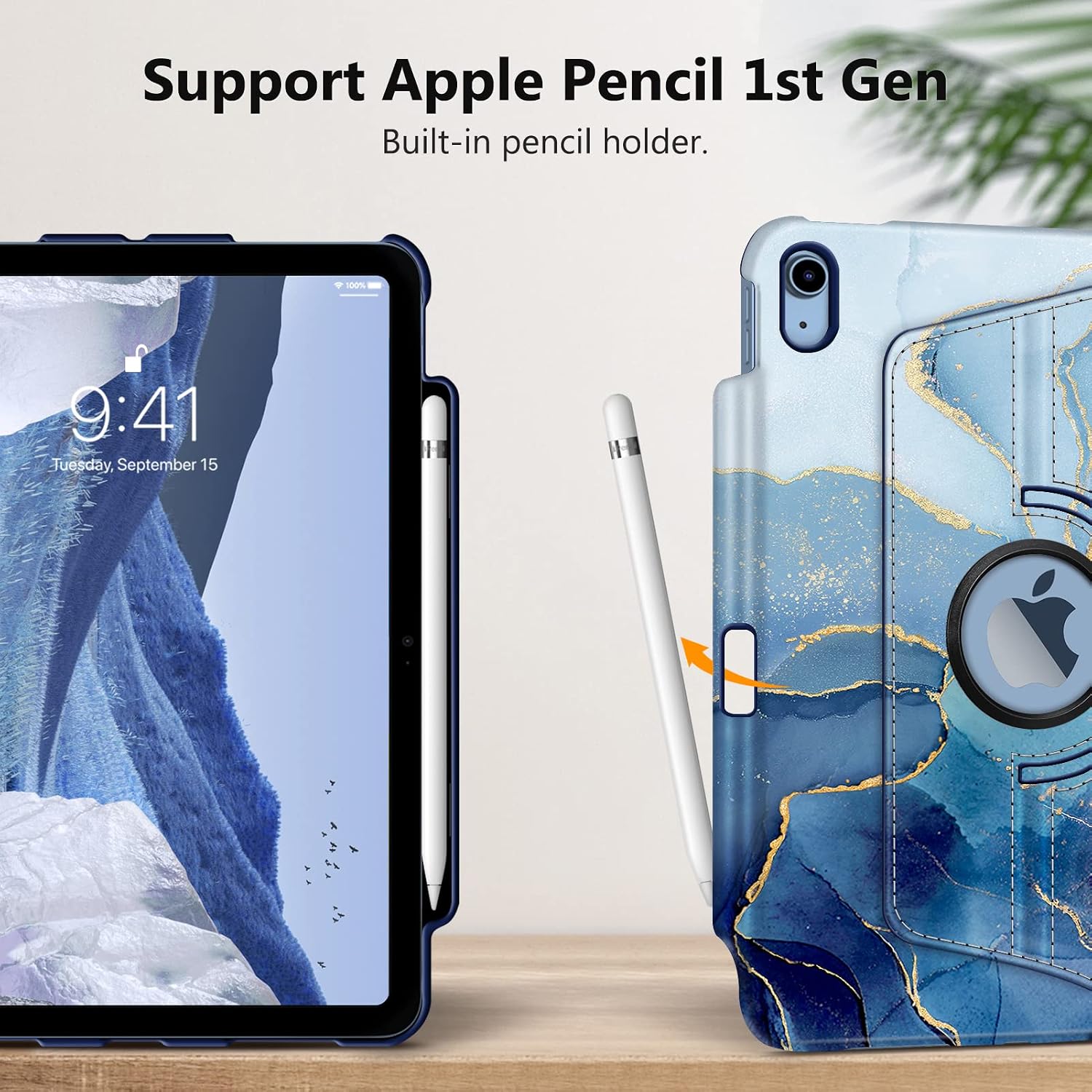 Fintie Rotating Case for iPad 10th Generation 10.9 Inch Tablet (2022 Model) with Pencil Holder - 360 Degree Rotating Protective Stand Cover with Auto Sleep/Wake, Ocean Marble