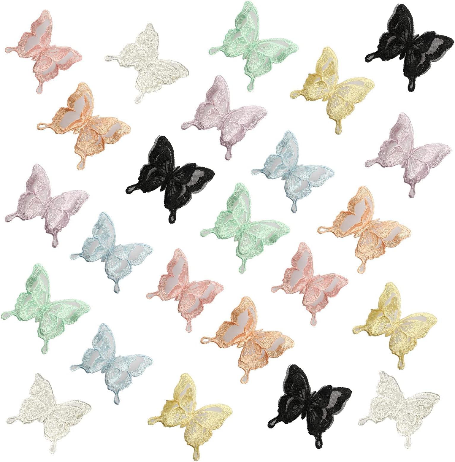 Lace Butterfly Applique 24 Pieces 8 Colors 1.97’’ x 1.97’’ 3D Colorful Lace Butterfly Appliques Sewing Patch Butterfly Lace Applique Embroidery for DIY Clothes Dress Applique Hair Ornaments