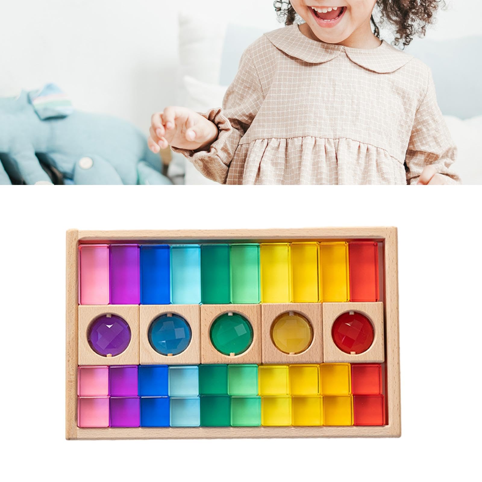 Regenbogen Bausteine Set, Acryl Edelsteinwürfe, 35 Stück | Regenbogen-Baustein-Set, Sensorik Förderung bei Kindern, Stapelspiel für Kleinkinder Kinderzimmer Vorschule