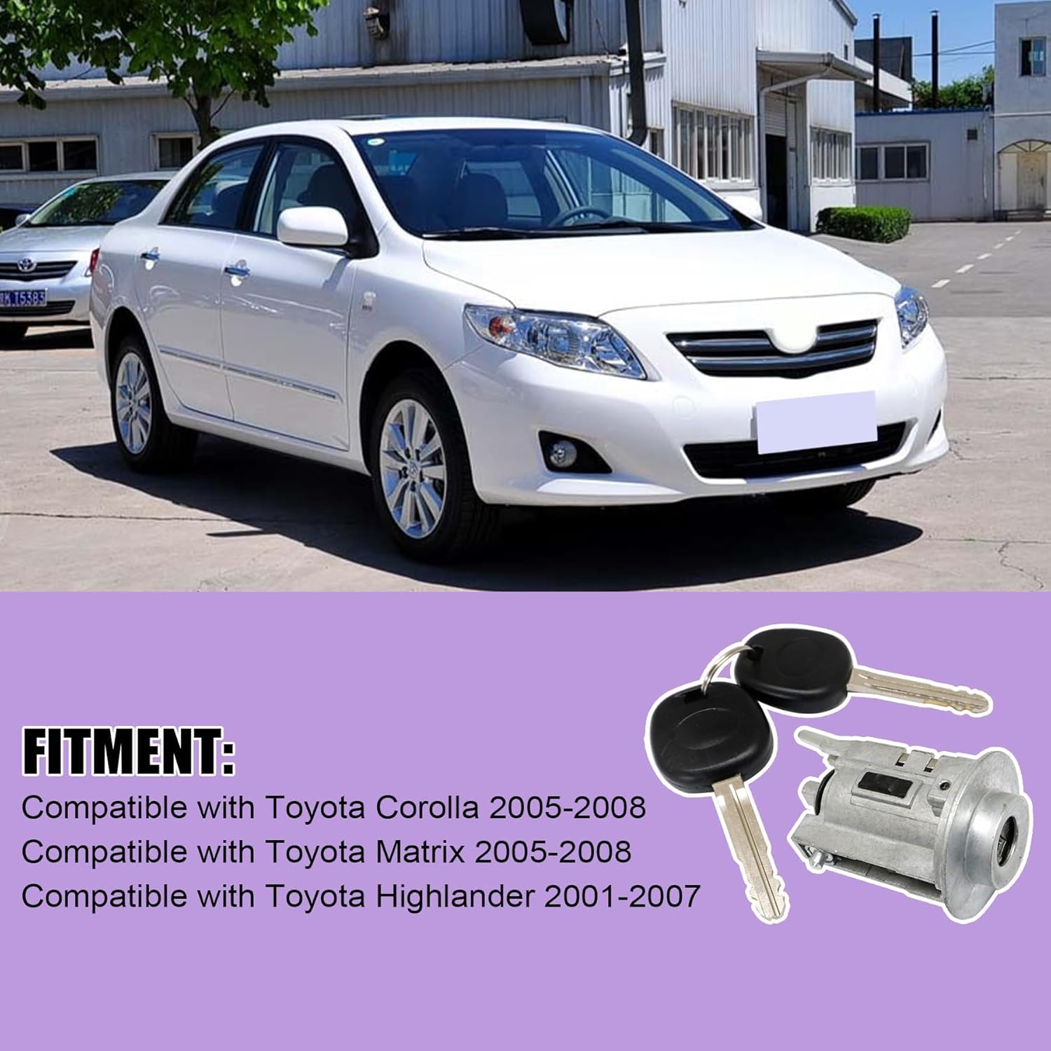 XQSMWF Ignition Lock Cylinder with 2 Keys Fit for Toyota Corolla 2005-2008 Matrix 2005-2008 Highlander 2001-2007, Replace 69057-02140 69057-17170 Metal Silver