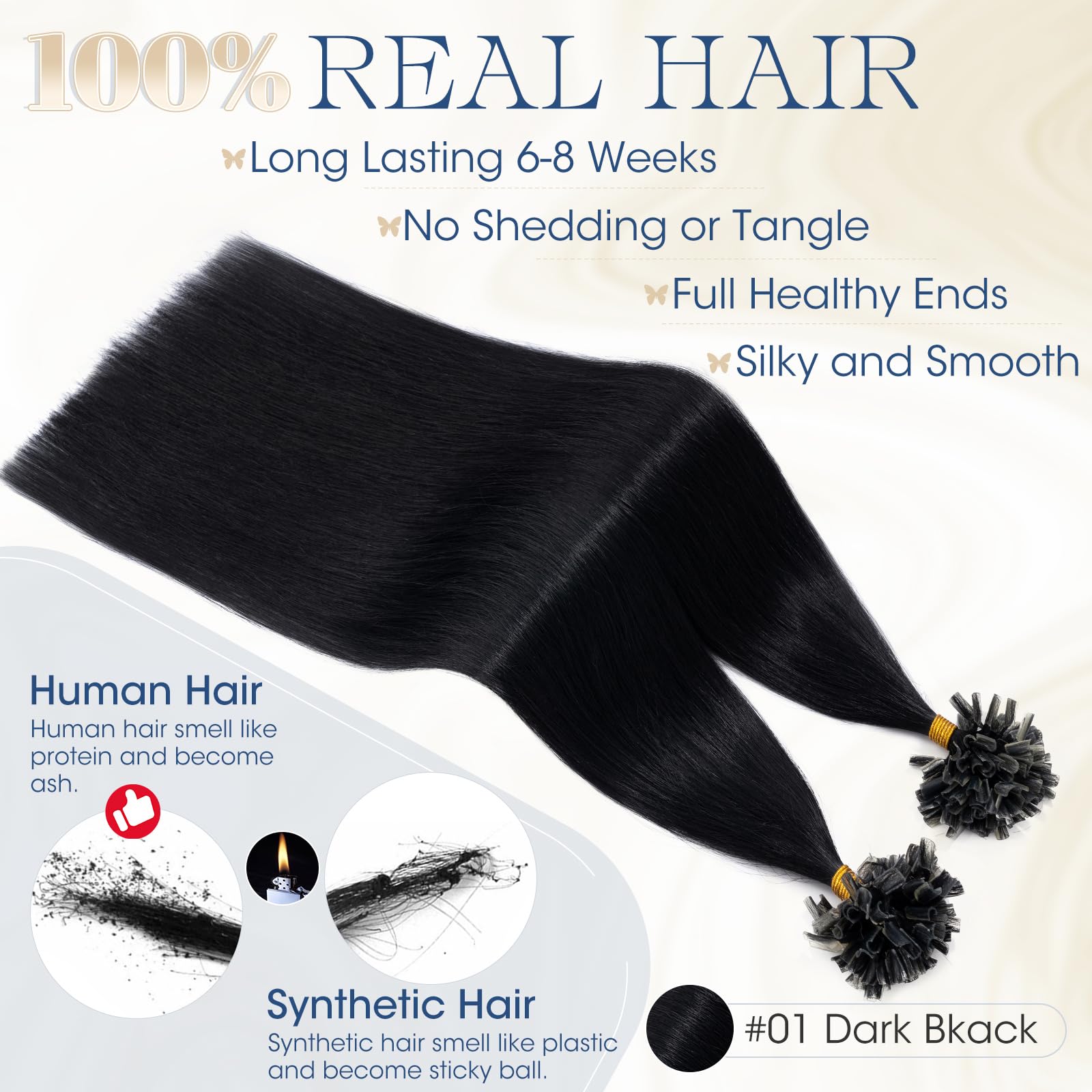 Elailite 200 Stück Extensions Echthaar Bondings 55cm 100g Haarverlängerung U-tips Keratin 0.5g/pcs #1 Schwarz