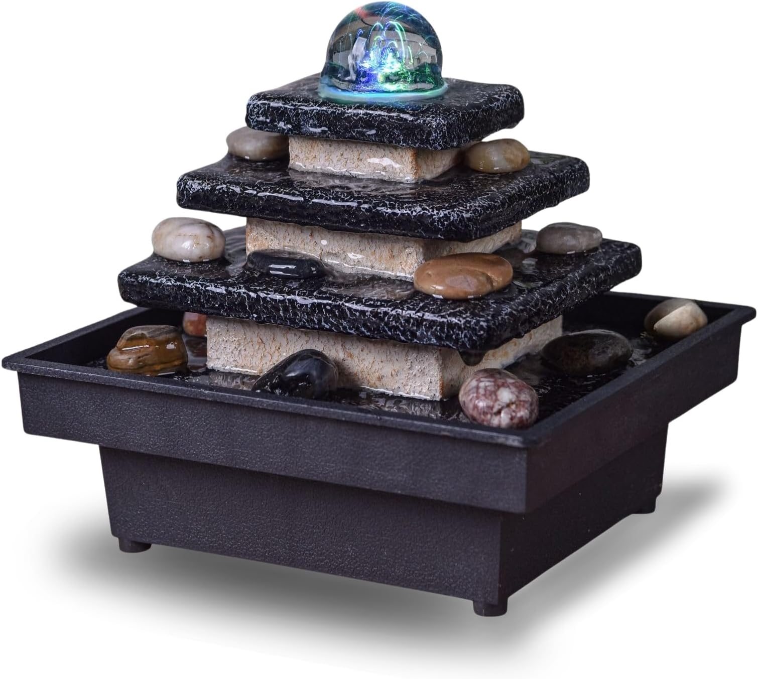 Zen Tischbrunnen Mit LED-Beleuchtung - Feng Shui Indoor-Wasserfall Zur Entspannung