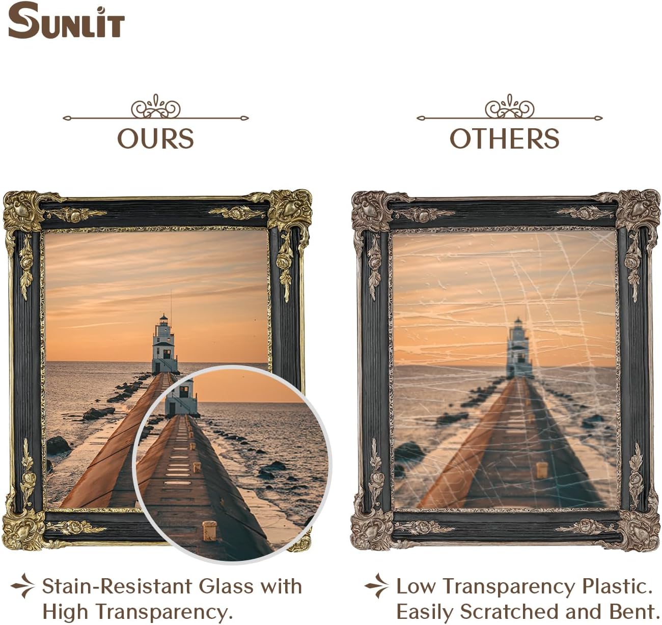 Sunlit Vintage Picture Frame 8x10 Inch, Luxury Antique Photo Frames with Glass Front, Photo Display, Tabletop Wall Hanging, Gift Ideas, Black and Gold