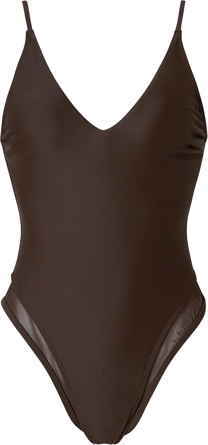 SUUKSESS Womens Tummy Control Bathing Suit V Neck Open Back One Piece Swimsuits