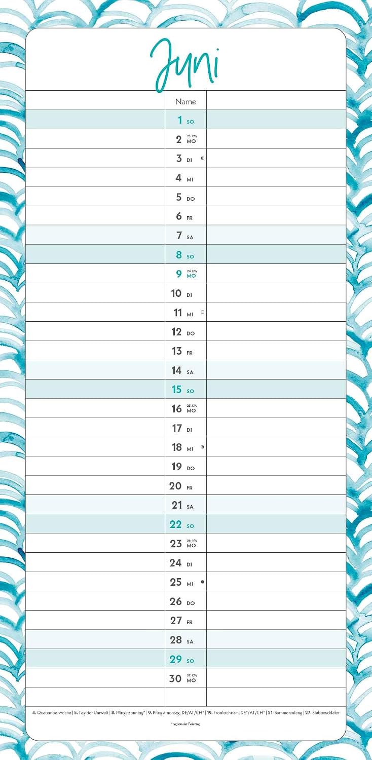 Alpha Edition - Dates for 2 Colour 2025 Family Planner, 22 x 45 cm, Family Calendar with 2 Columns for Appointments, Sticker Sheet, 100-Year Calendar, Holiday Dates DE/AT/CH and German Calendar