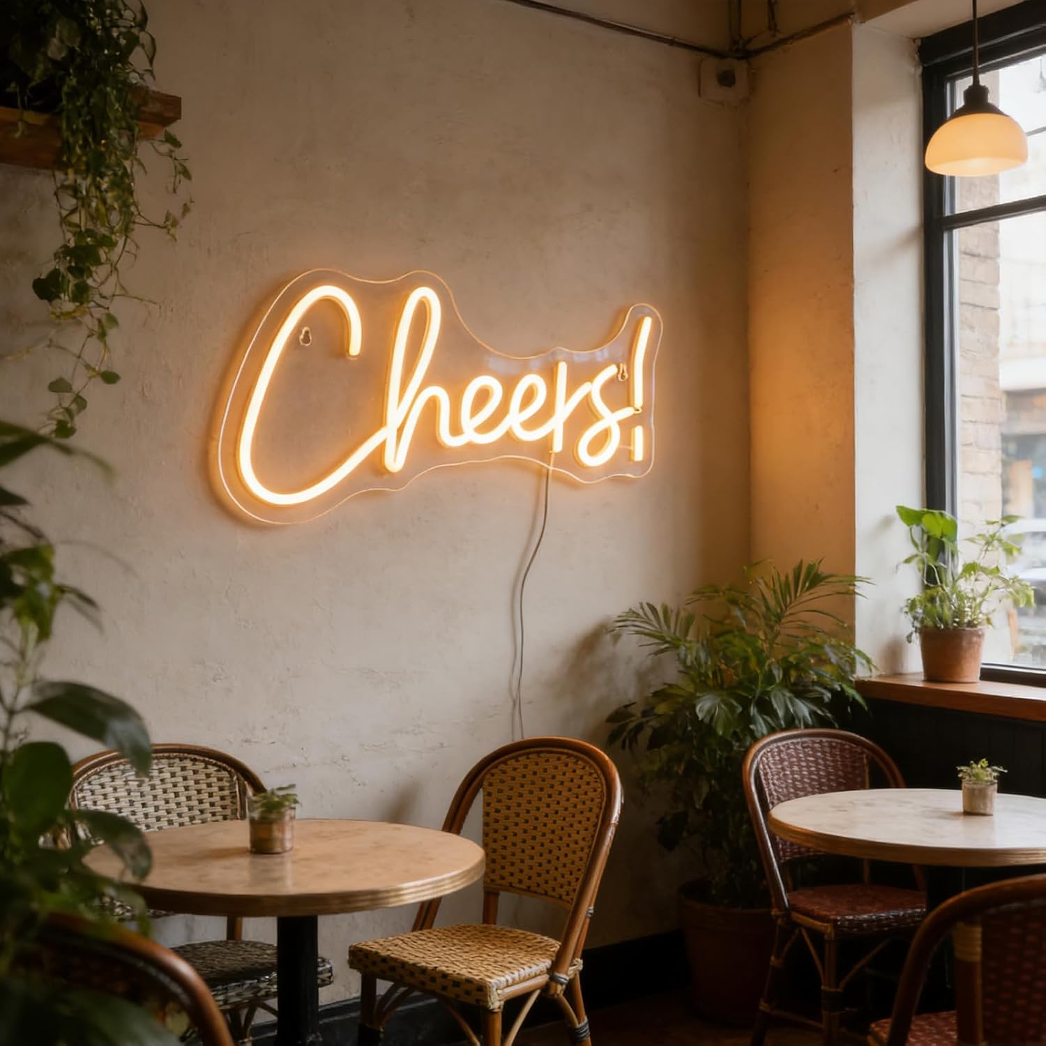 Nordstylee LED Cheers Neon Sign Word Light Up Signs for Bedroom Home Game Room Beer Bar Club Pub Hotal Desk Wall Art Decorations Party Light(Warm white)