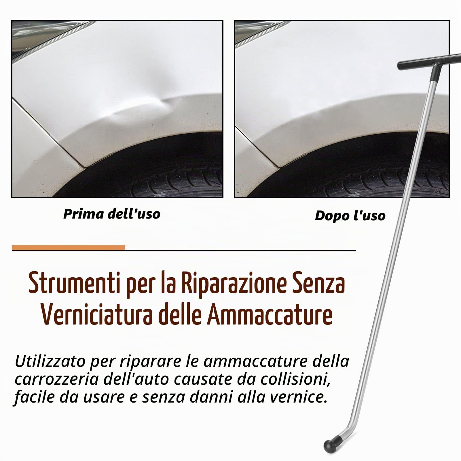 Set di attrezzi per la riparazione di ammaccature, per auto, senza vernice, per la riparazione di ammaccature