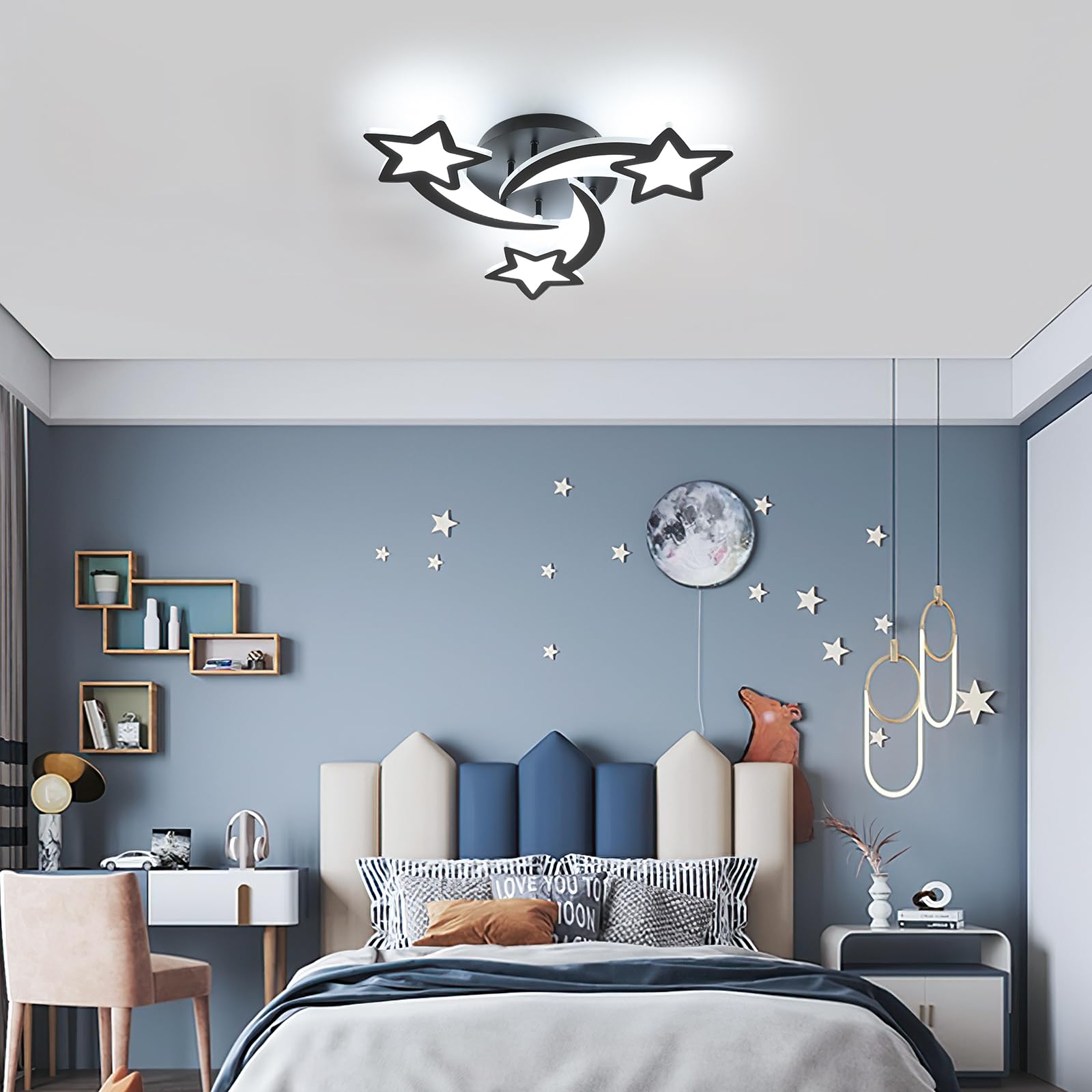Goeco Lámpara de Techo Regulable 30W 3375LM 51CM 3000K-6500K, Negro | Moderno Plafon Led con Mando a Distancia Luz de Techo Diseño de Forma de Estrella para Cocina, Salón, Dormitorio