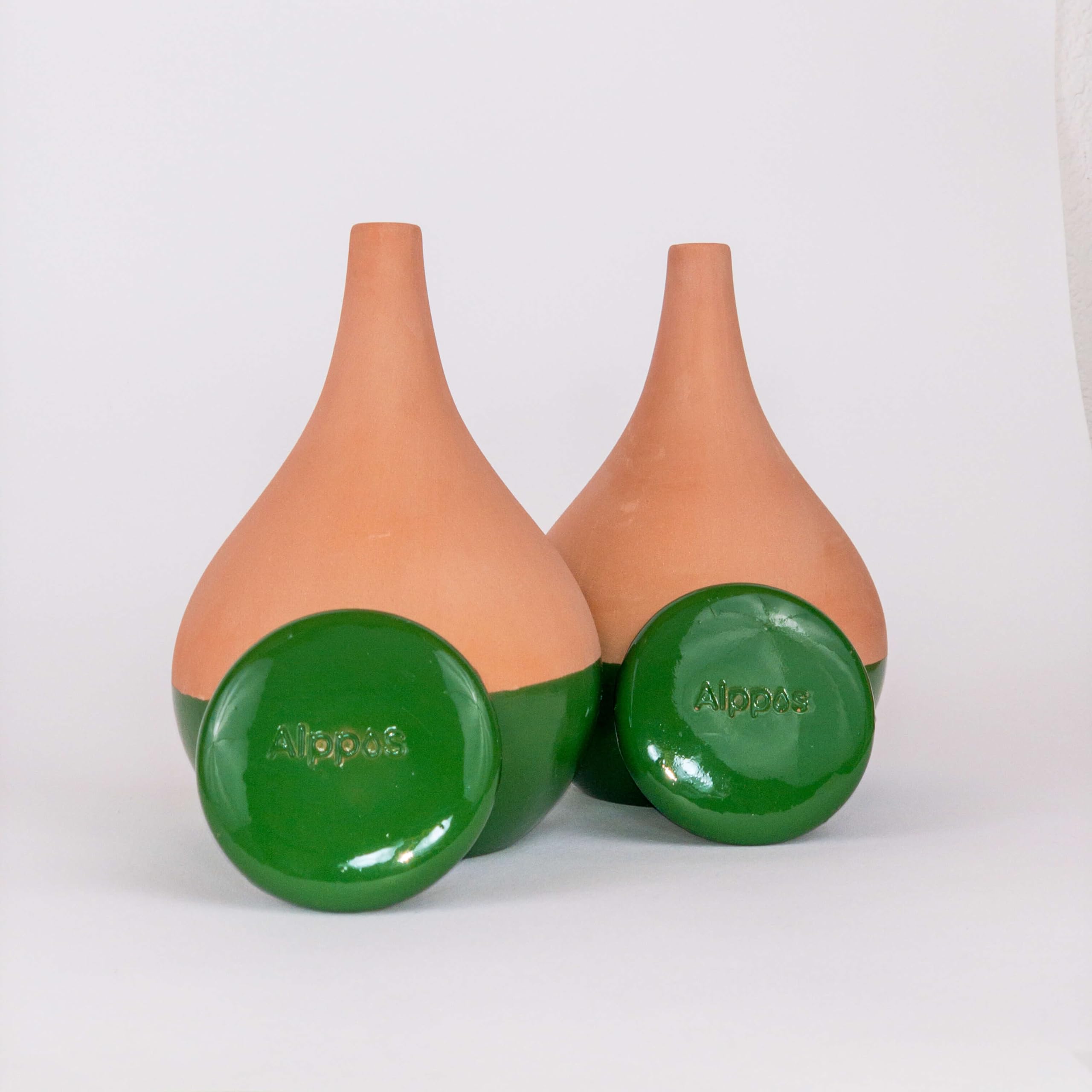 2 Oyas à Planter 0,8 Litre Vert en Terre Cuite avec Couvercle - ollas pour Plante intérieure et extérieure - Goutte à Goutte par capilarité