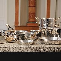 Vista 4 de Mauviel M'Cook B - Sartén de acero inoxidable pulido de 5 capas con tapa y mango de latón, 1.8 cuartos de galón, fabricado en Francia