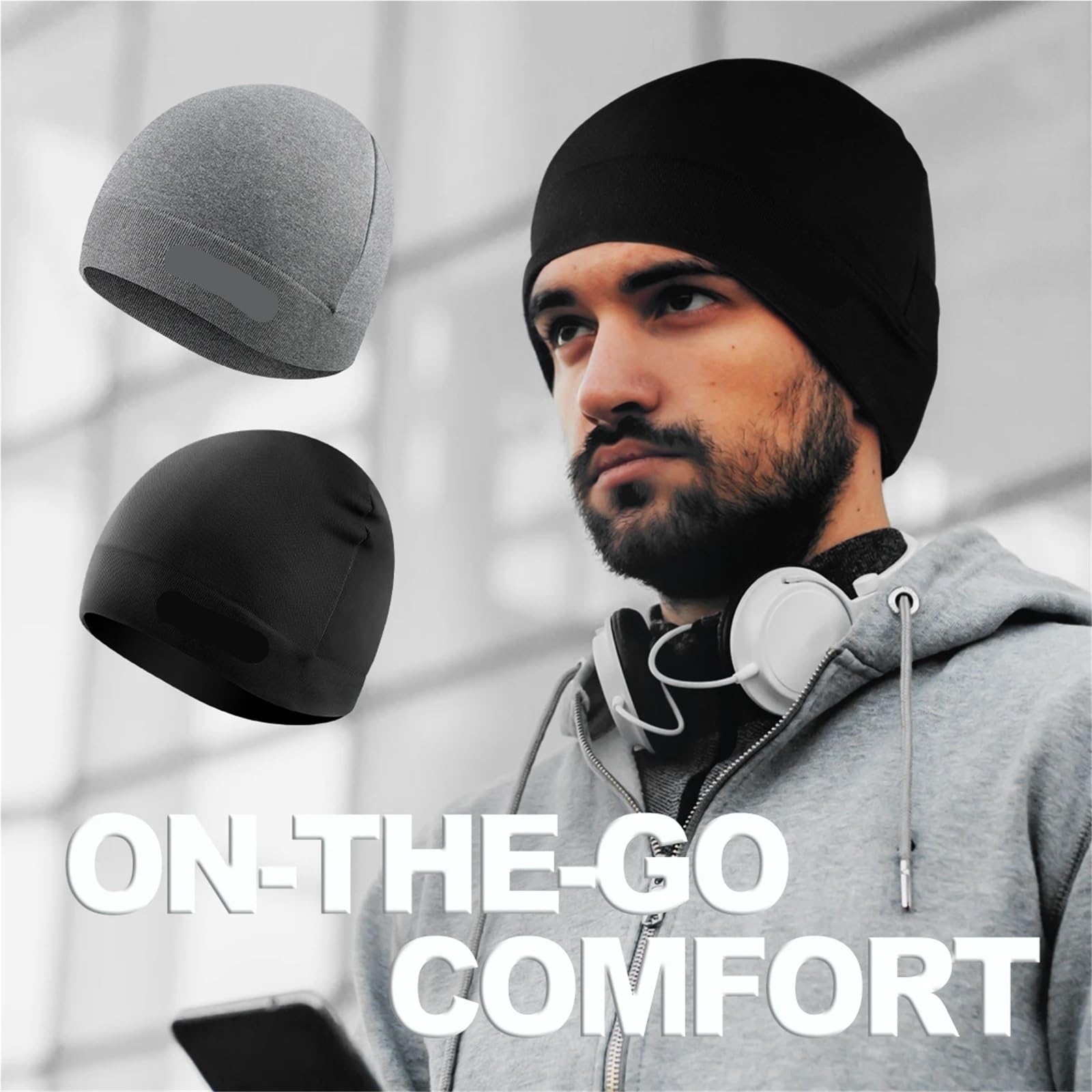 Cappello sportivo da corsa invernale caldo 2 pezzi for uomo e donna antivento escursionismo fitness morbido per Ciclismo(GRAY)