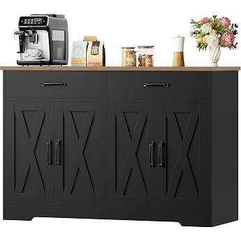 HOCSOK 120 Sideboard Kitchen Cabinet with Worktops Black & Brown