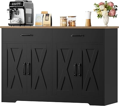 HOCSOK Sideboard, Kitchen Sideboard Storage Cabinet with 2 Drawers, 4 Doors