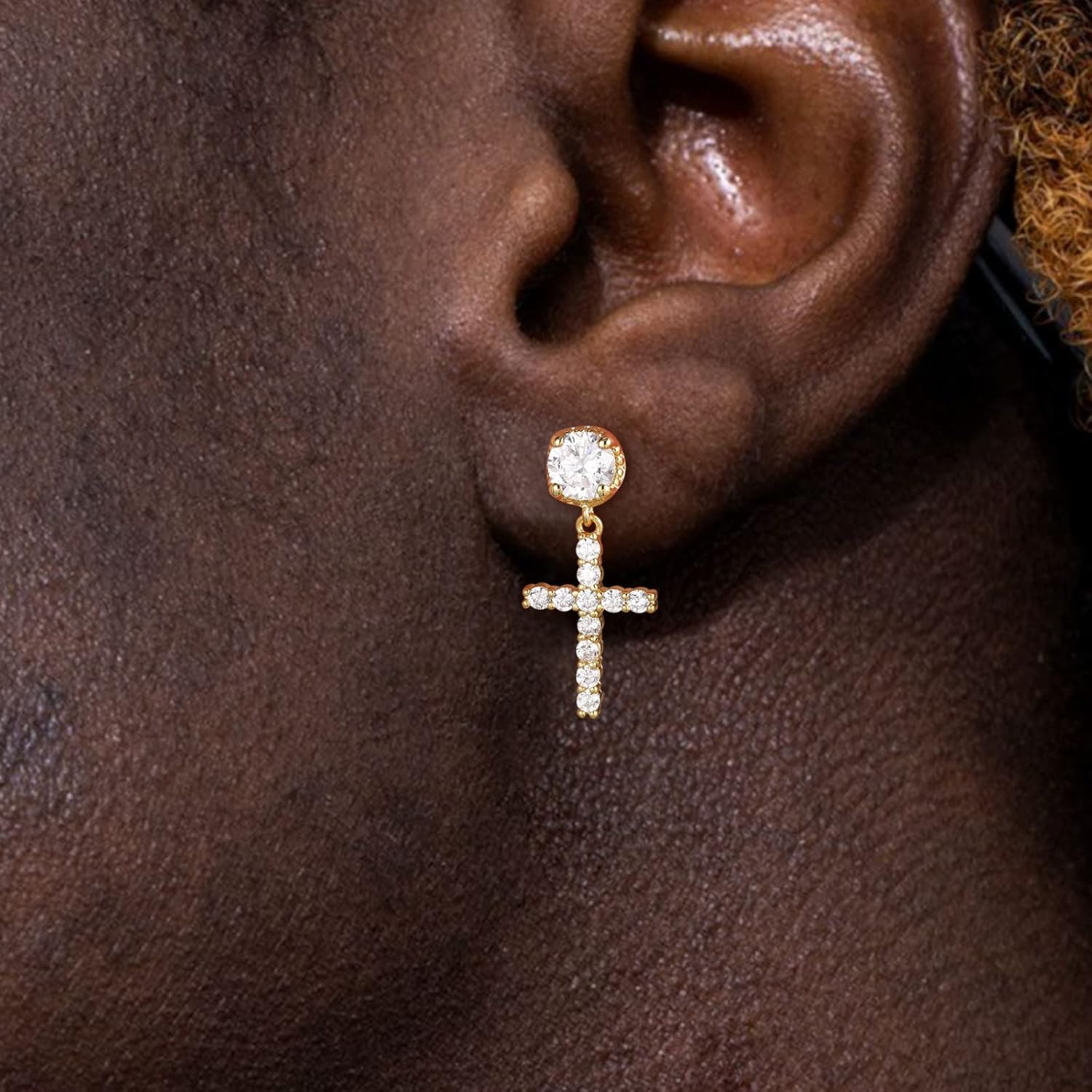TRUMIUM Cross Earrings for Men Women 925 Sterling Silver Dangle Earrings Hypoallergenic Silver Gold Stud Cubic Zirconia