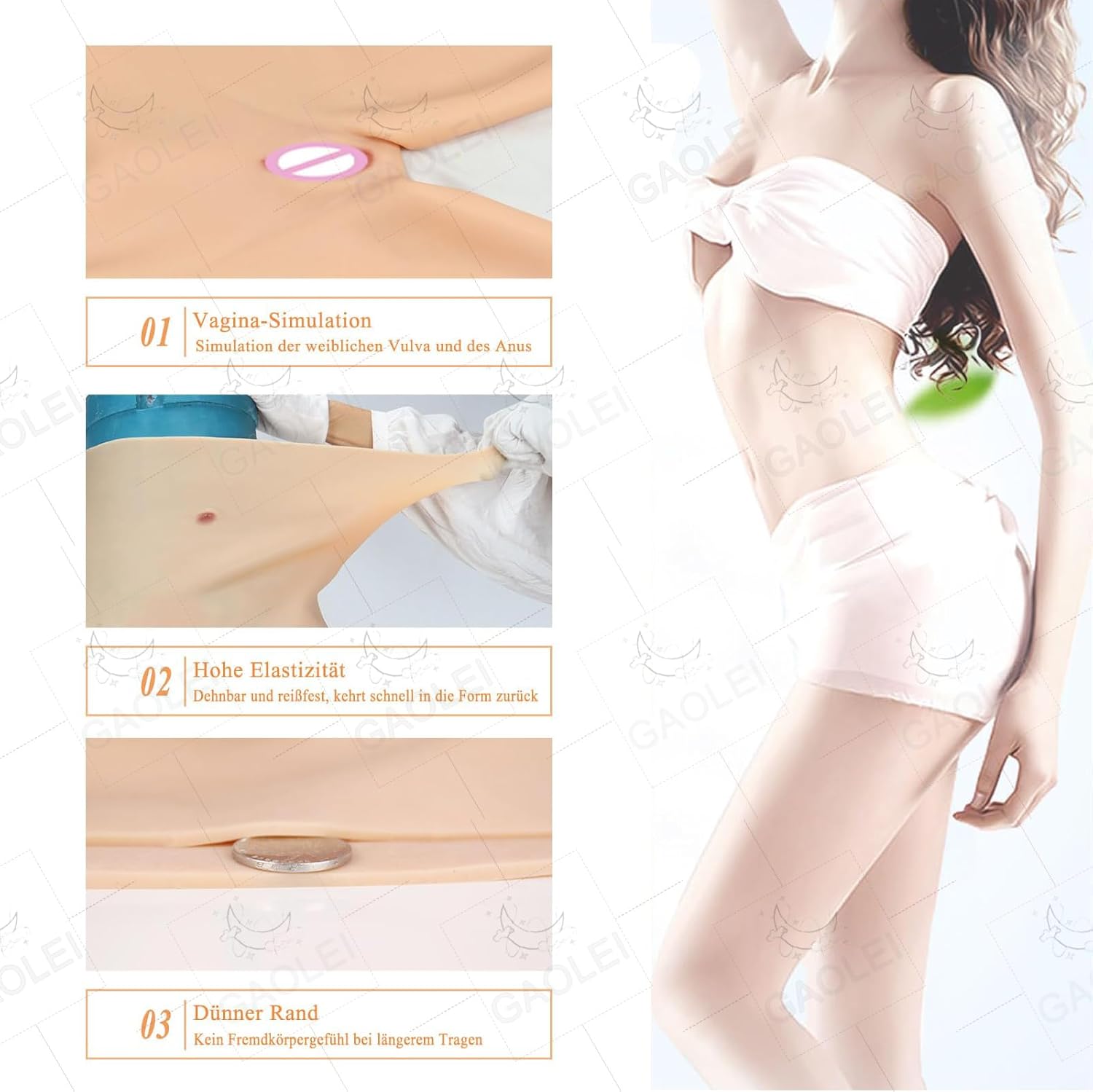 Realistic Silicone Pants Ankle Length Fake Vagina Trousers Buttock Enhancer Shaper Panty for Cosplay Transgender