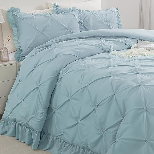 Miniatura 3 de HOMBYS Juego de edredón tamaño King extragrande, ultra suave con pliegues para cama King, edredón alternativo con volantes para todas las estaciones