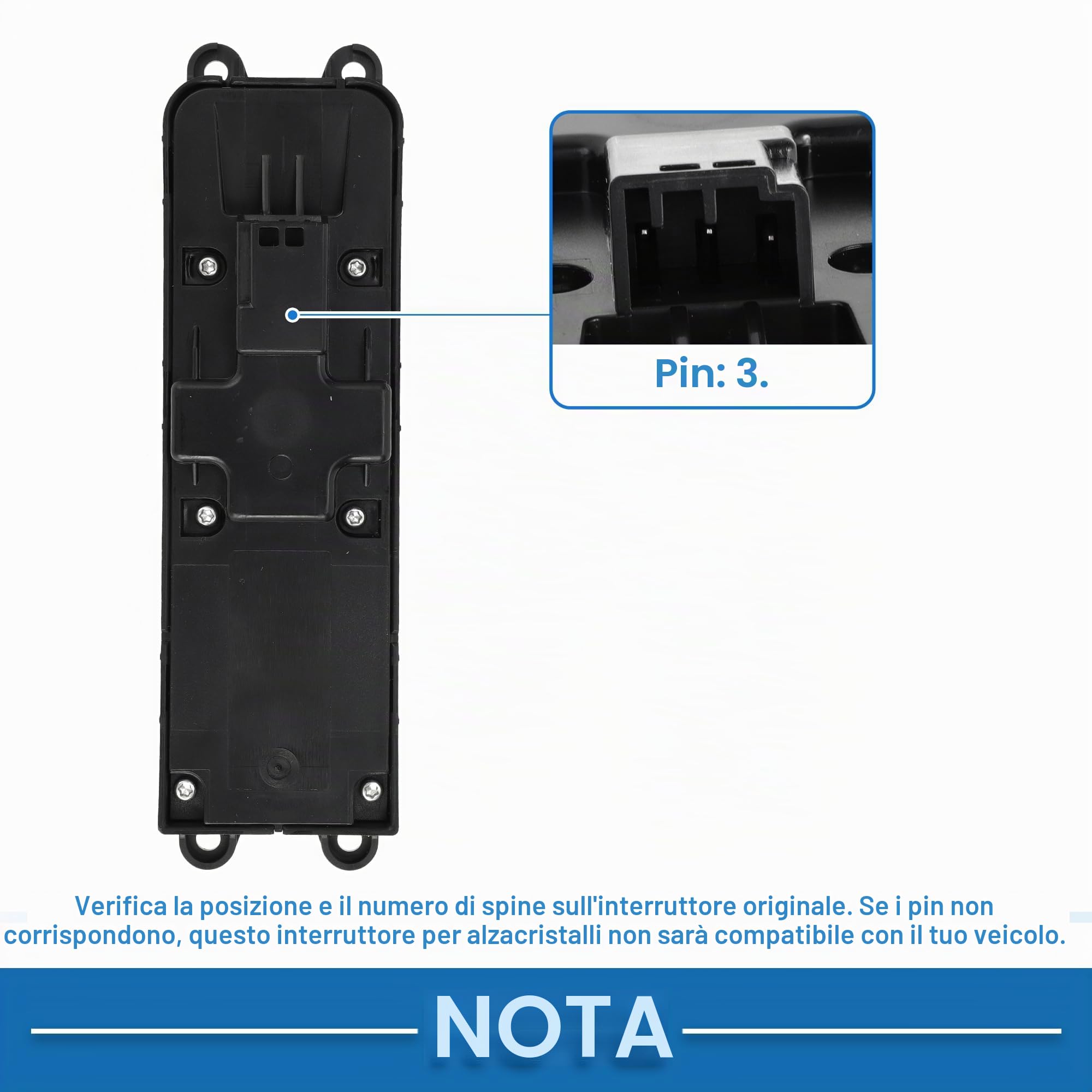 A ABSOPRO Interruttore Finestrino Elettrico Per Volvo S60 Nero 1pc | Nero, Plastica E Metallo, OE 31453266, Per Volvo V60 XC60 09-18, Lato Sinistro Ant, Pin 3, Blocco/Sblocco E Controllo