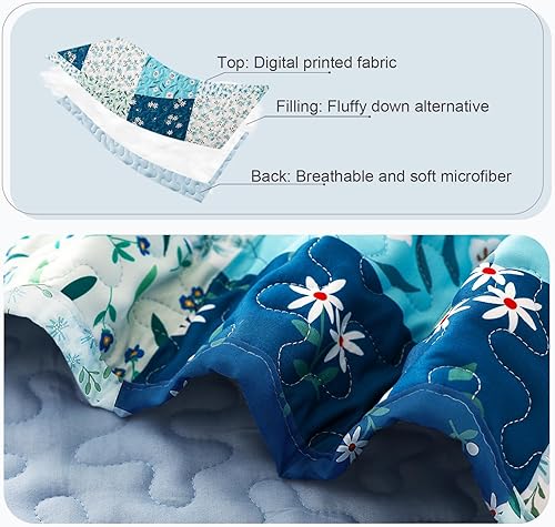 Miniatura 3 de Whale Flotilla - Juego de edredón tamaño King con retazos, extra suave, bohemio, floral, reversible, ligero, juego de ropa de cama para cama, colcha