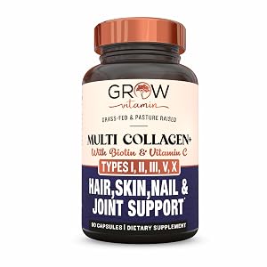 grow vitamin Multi Collagen Capsules 1800MG Types I II III V X - Non-GMO Grass Fed Collagen -