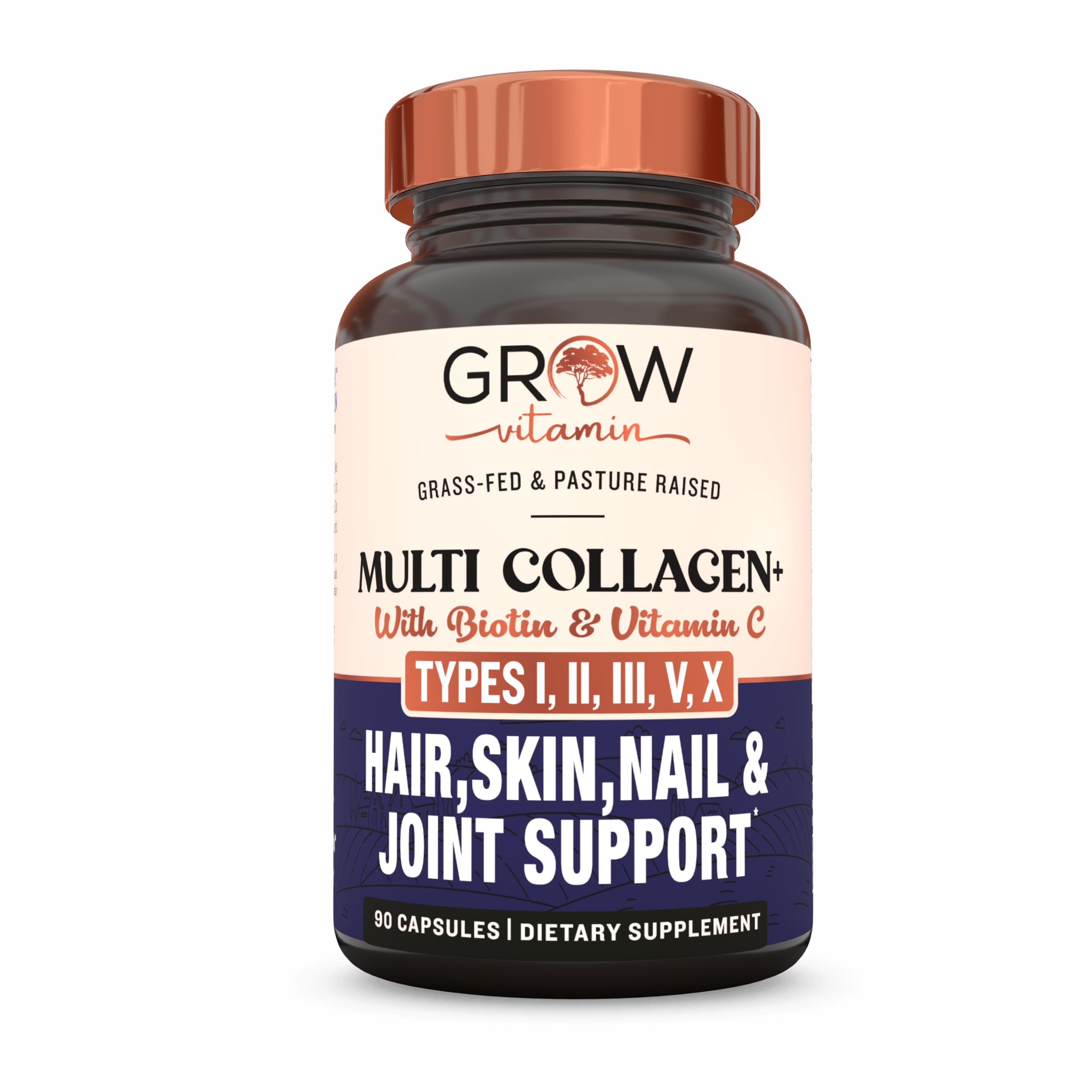 grow vitamin Multi Collagen Capsules 1800MG Types I II III V X - Non-GMO Grass Fed Collagen -