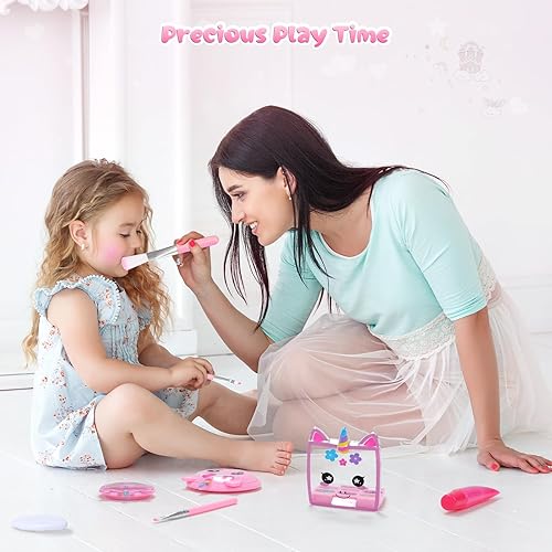 Miniatura 4 de PERRYHOME Lindo juego de maquillaje para niños, kit de maquillaje lavable de unicornio para niñas de 3 a 12 años con mini monedero, kit de
