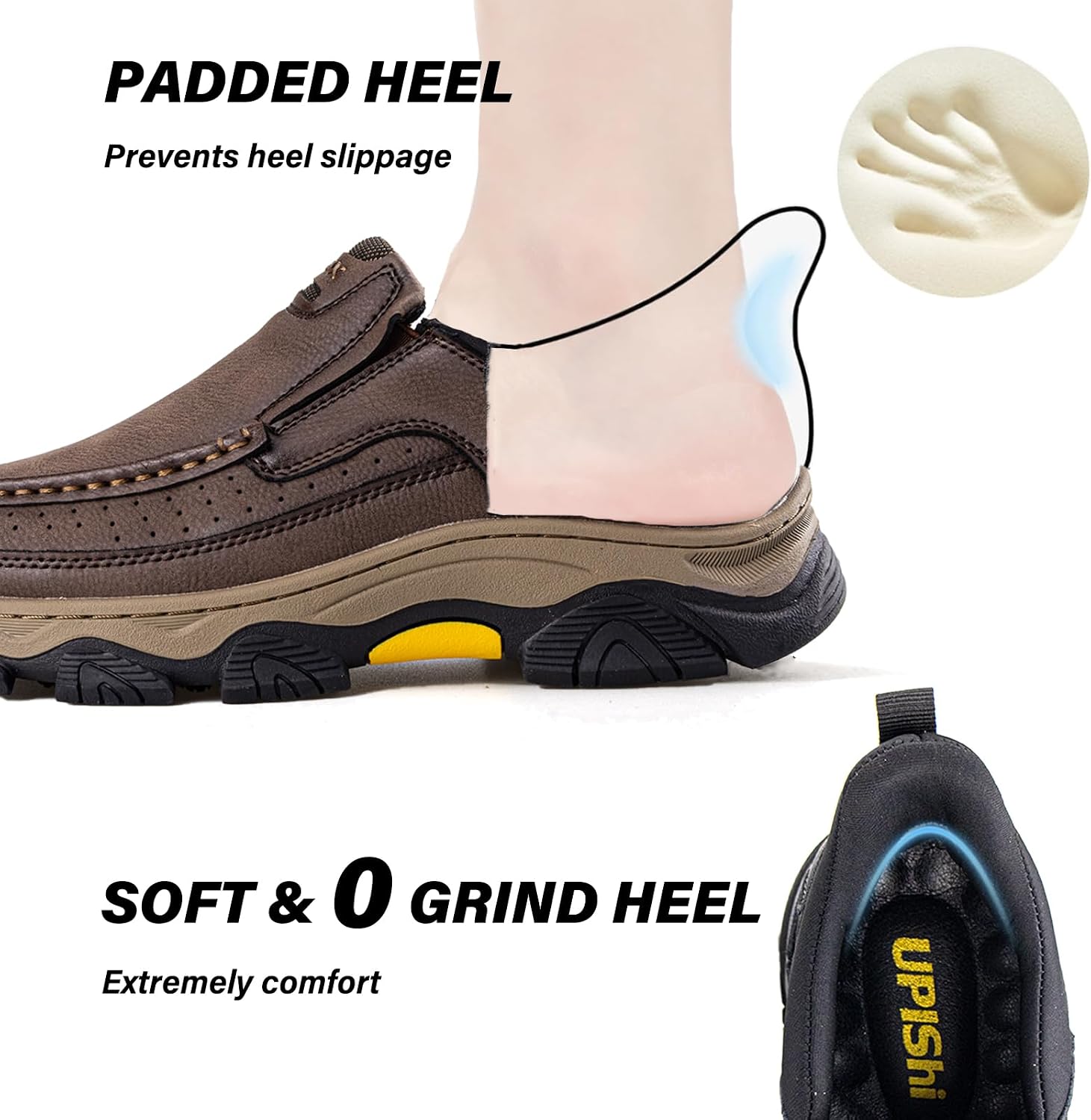 UPIShi Men's Hands Free Slip On Walking Leather Loafers Slip-ins Work Office Dress Casual Outdoor Lightweight Cushioning Shoes