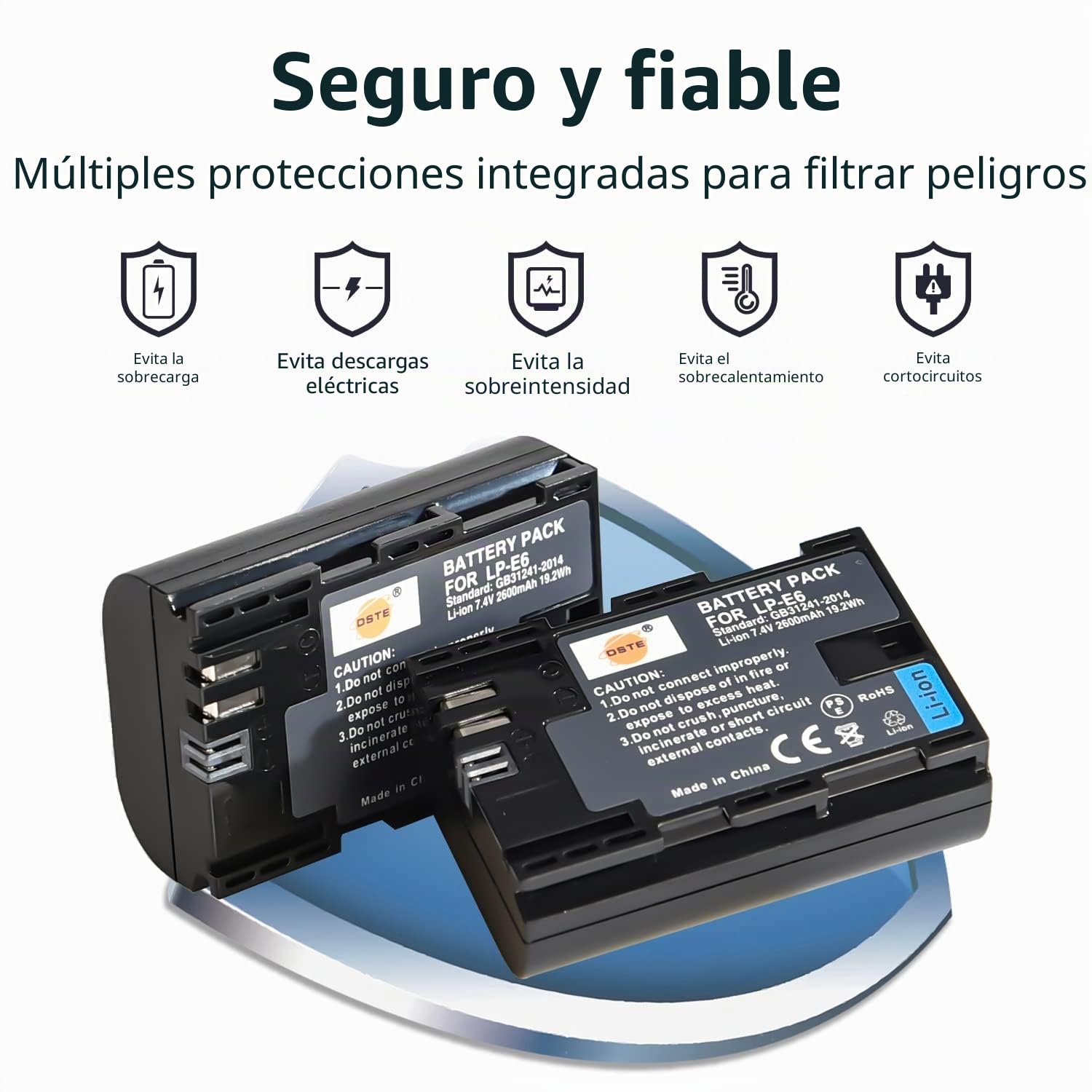 DSTE 2PCS LP-E6 LP-E6N (2600mAh/7.4V) Batería Cargador Compatible para Canon EOS R, EOS 5D Mark II, EOS 5D Mark III, EOS 6D, EOS 7D, EOS 60D, EOS 60Da, EOS 70D, EOS 90D, XC10, XC15