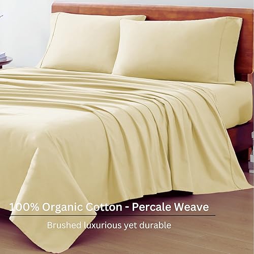 Miniatura 3 de LANE LINEN - Juego de sábanas tamaño individual 100% algodón orgánico percal de fibras largas, 3 piezas, transpirable, para colchones de hasta 15